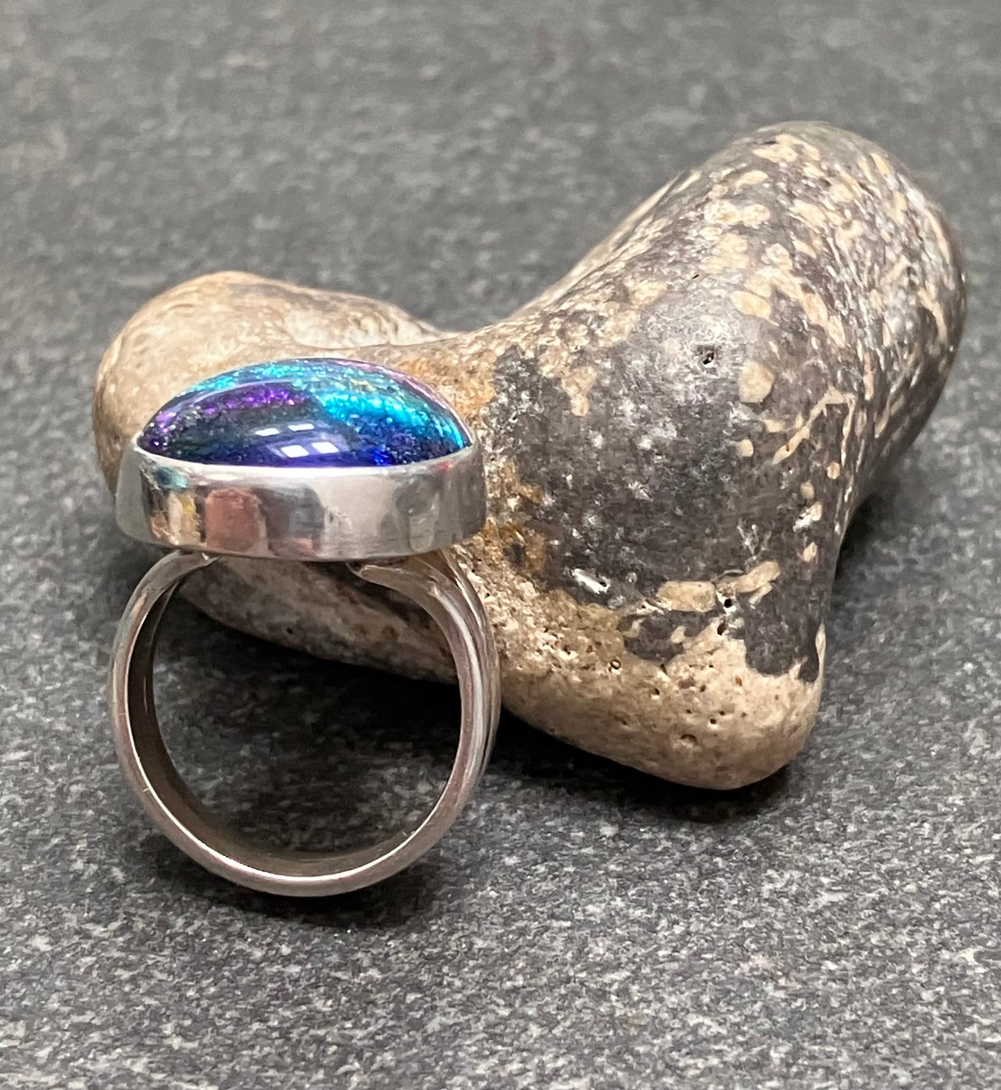 Vintage sterling silver and dichroic glass ring.