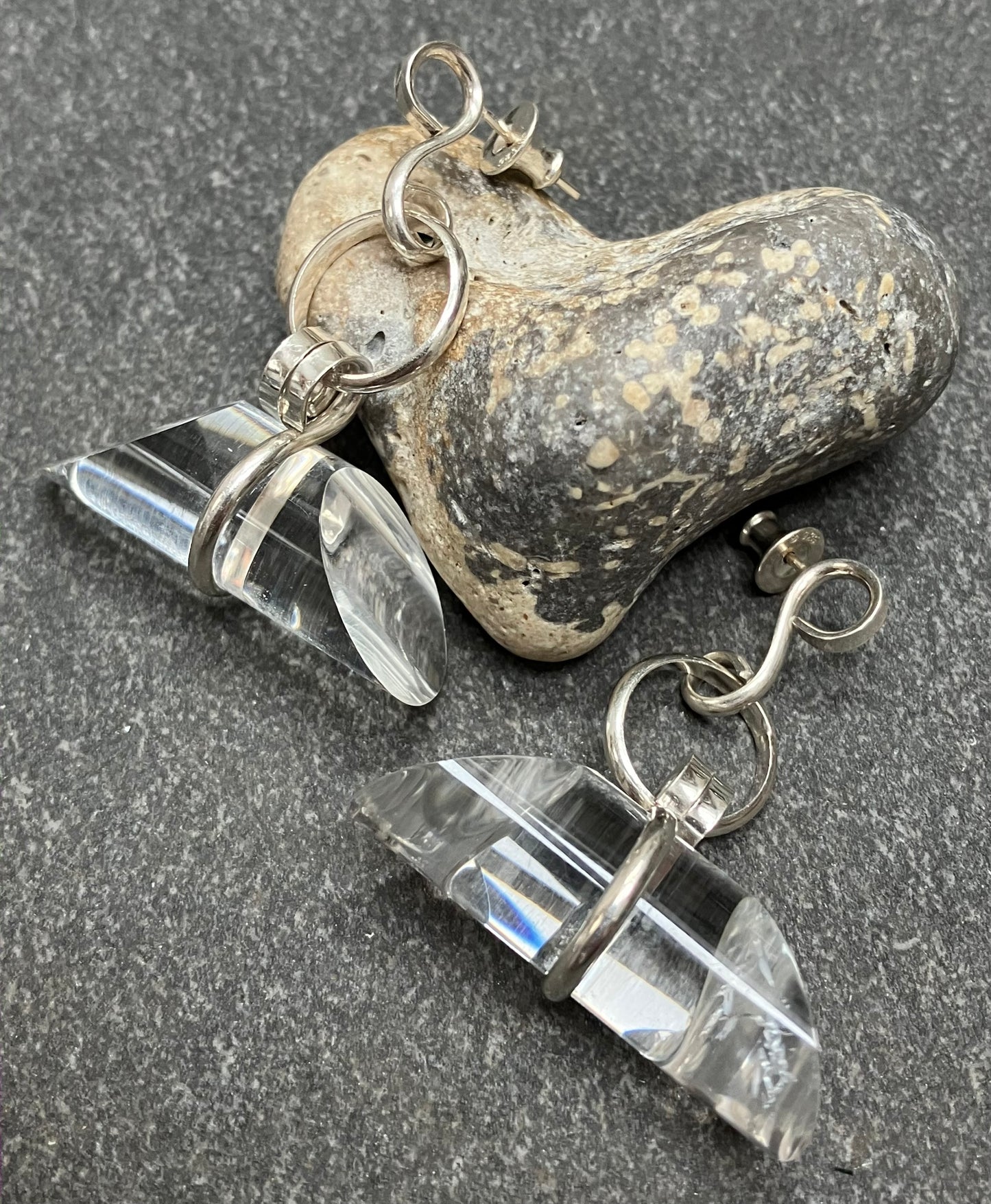 Vintage modernist sterling silver and acrylic earrings.