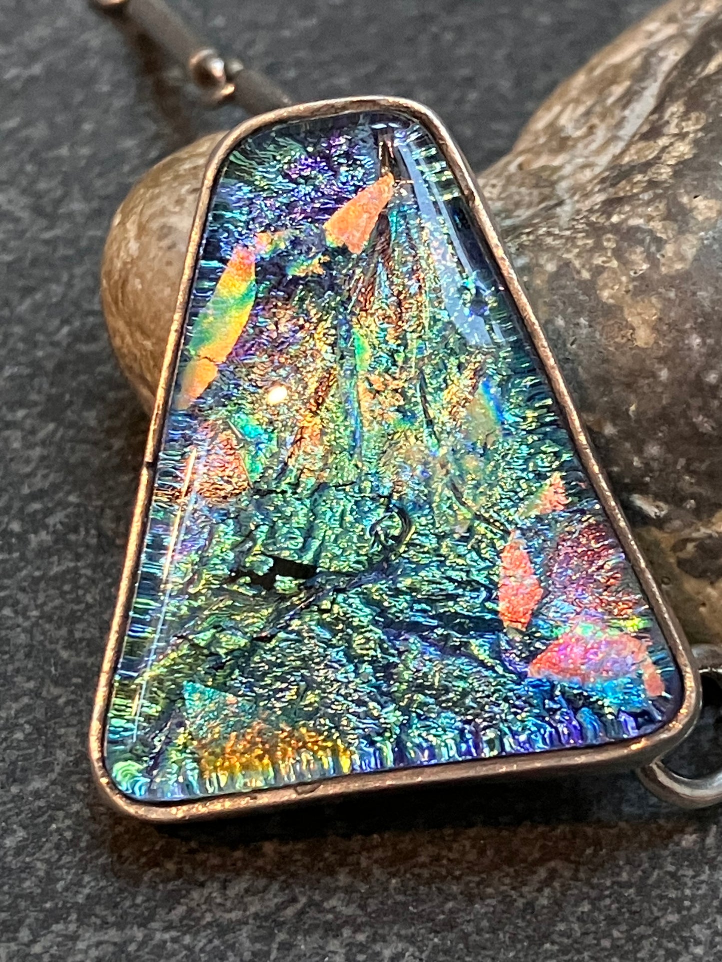 Truly spectacular vintage sterling silver and dichroic glass necklace.
