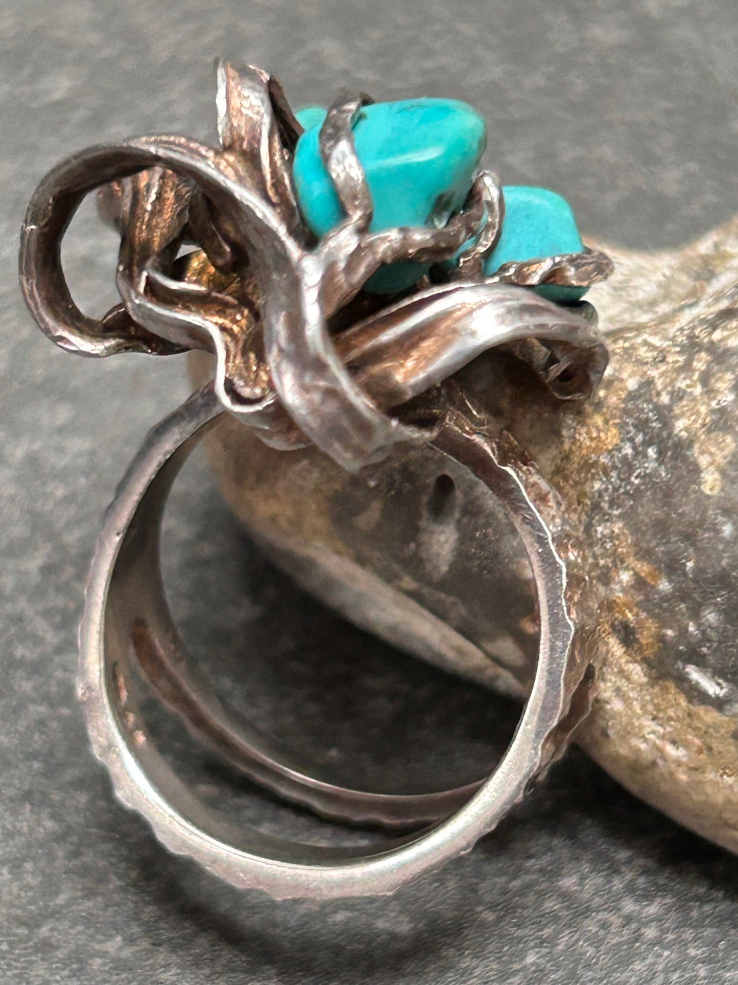 Vintage brutalist sterling and turquoise ring.