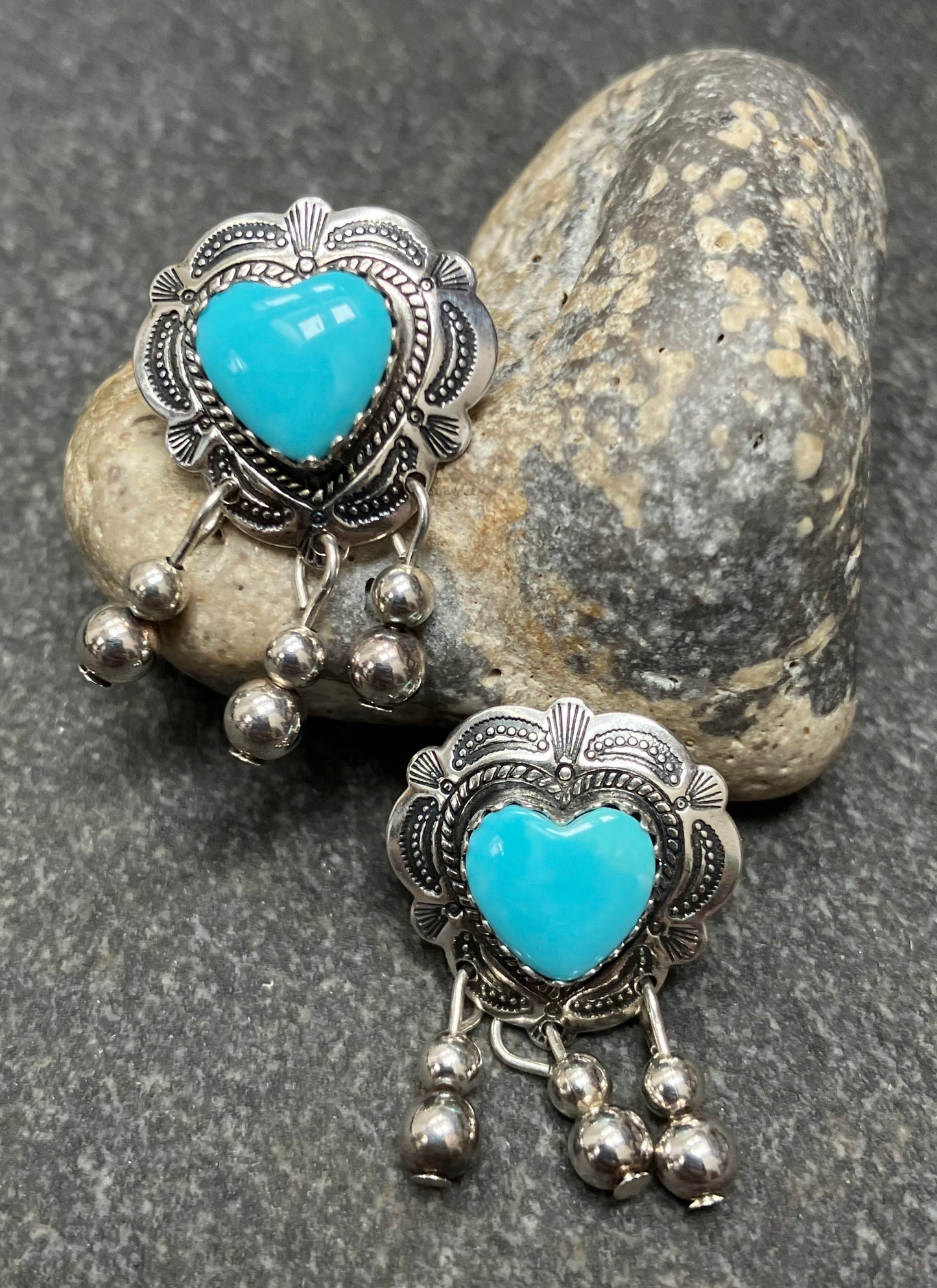 Beautiful vintage sterling silver and turquoise Native American earrings.