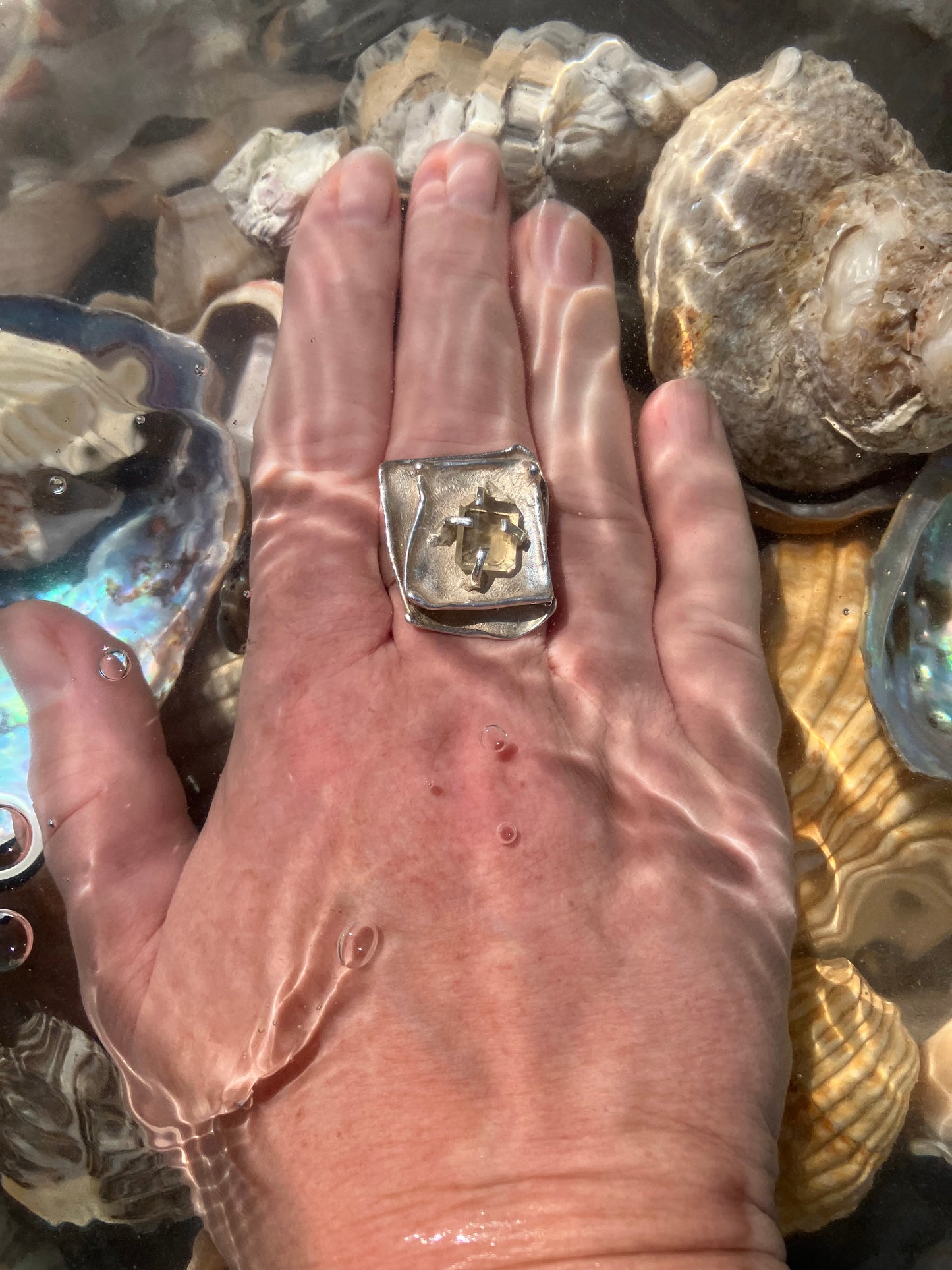 Vintage sterling silver and citrine artisan ring.