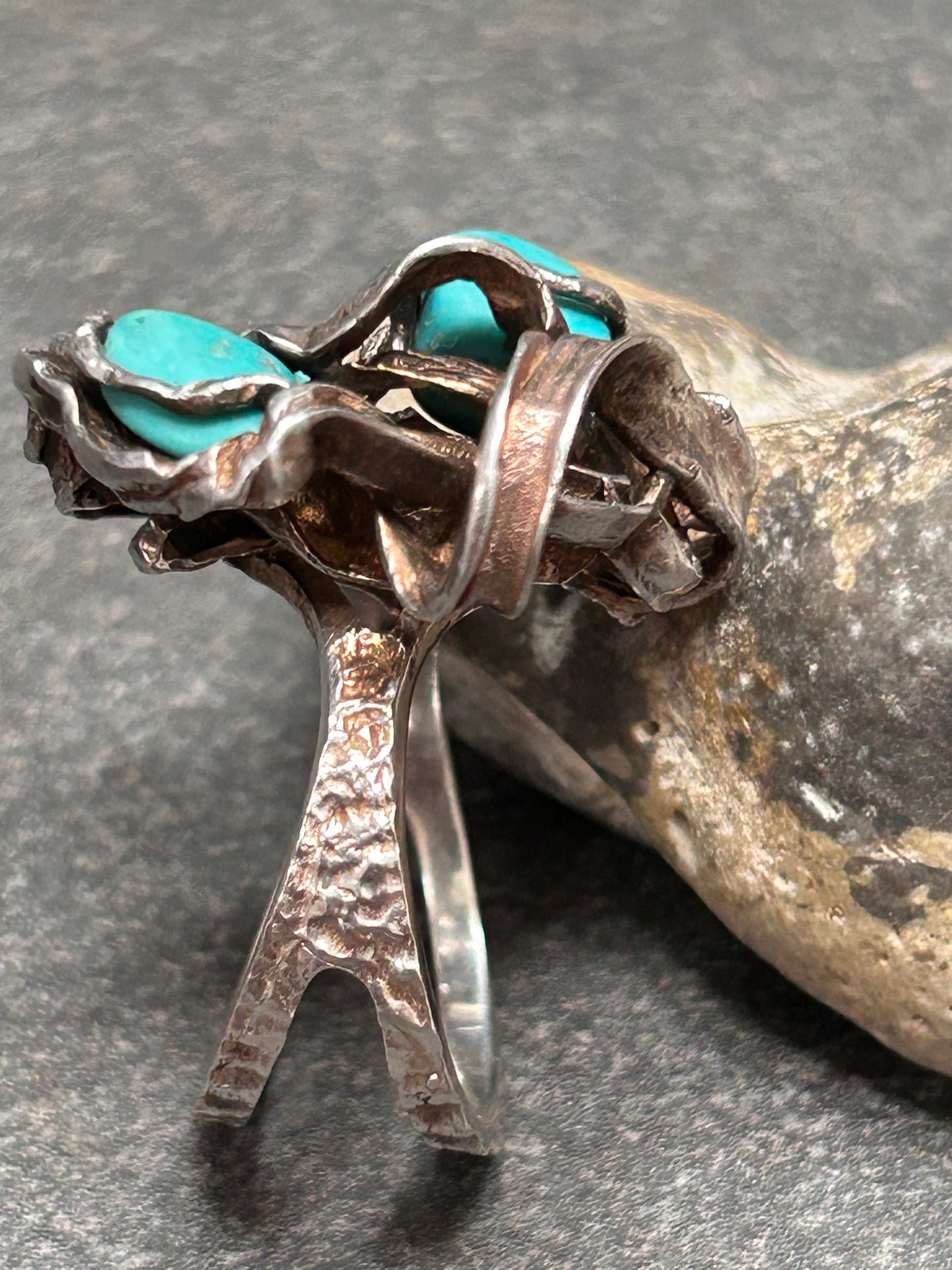 Vintage brutalist sterling and turquoise ring.