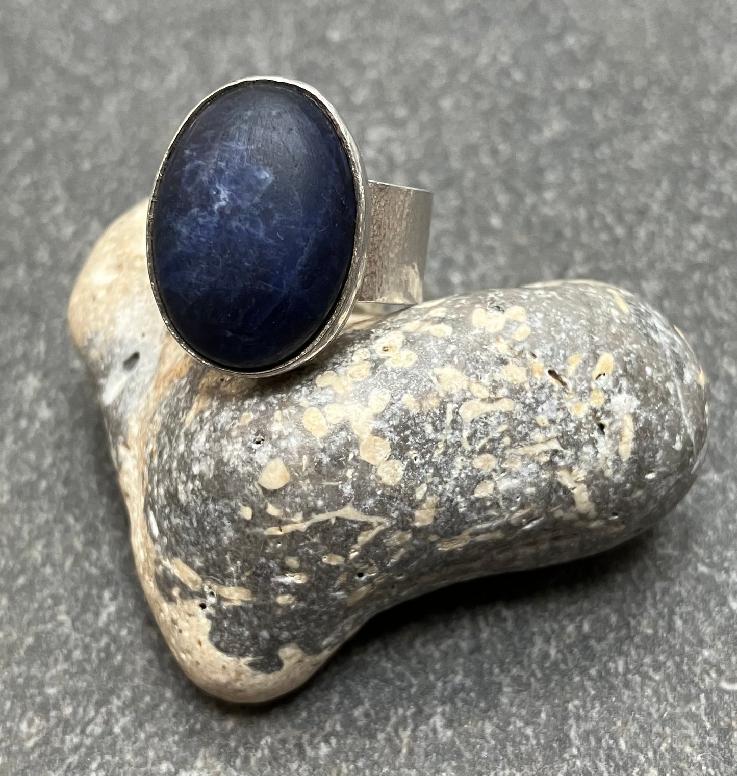 Vintage handmade artisan sterling silver and lapis lazuli ring.1972-73
