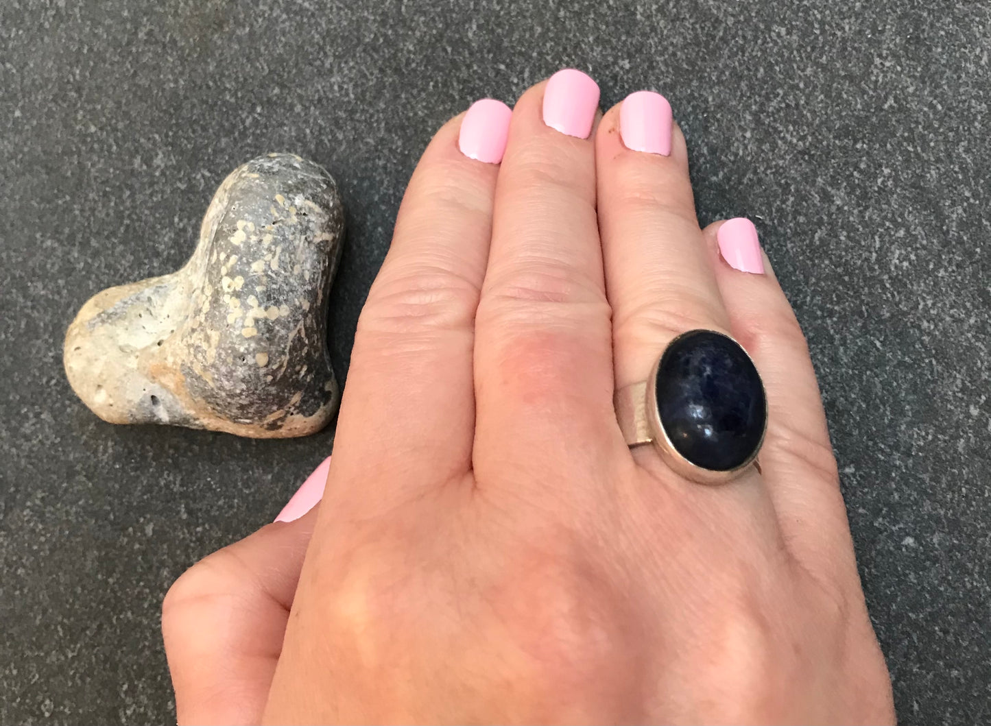 Vintage handmade artisan sterling silver and lapis lazuli ring.1972-73
