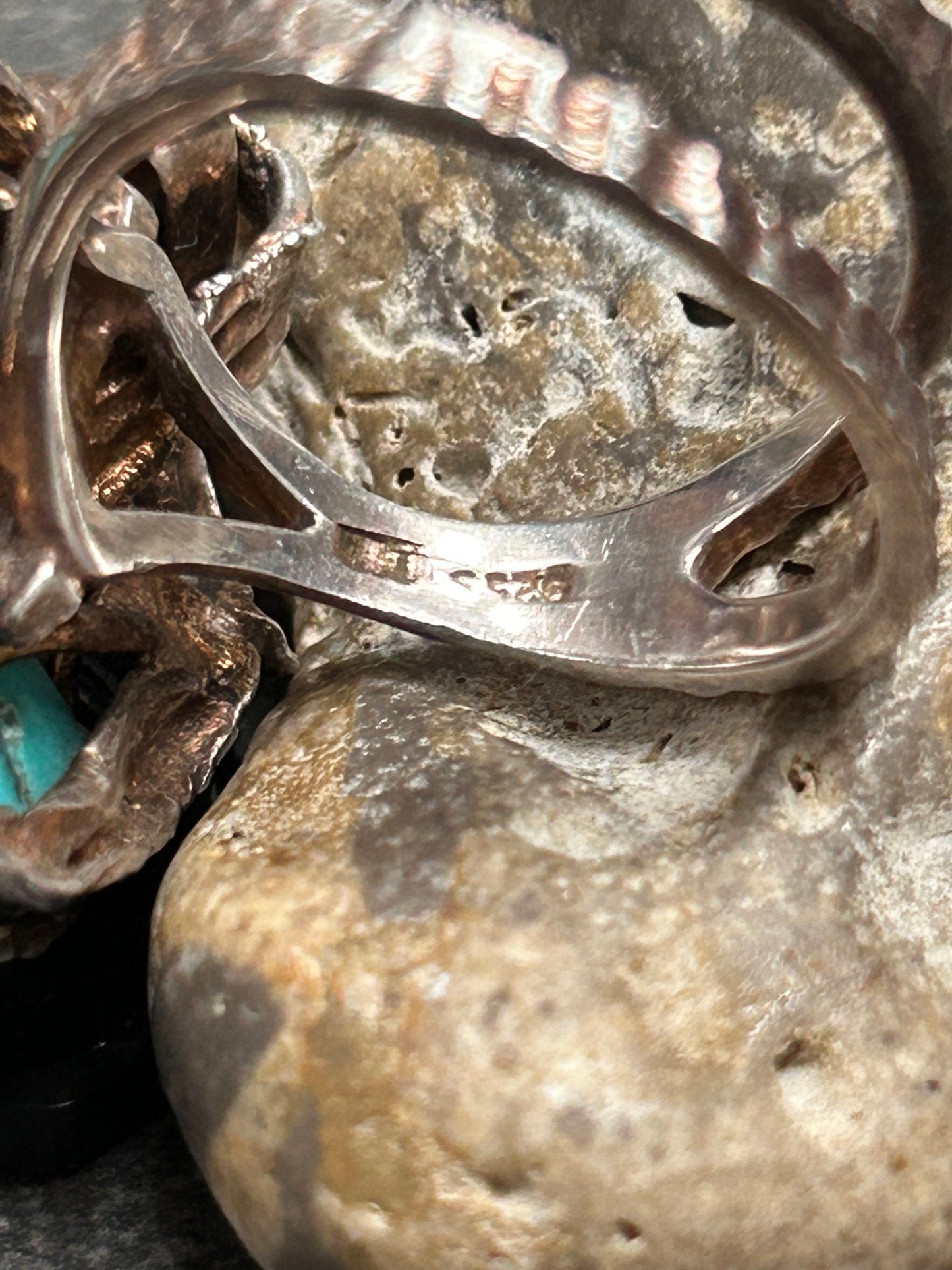 Vintage brutalist sterling and turquoise ring.