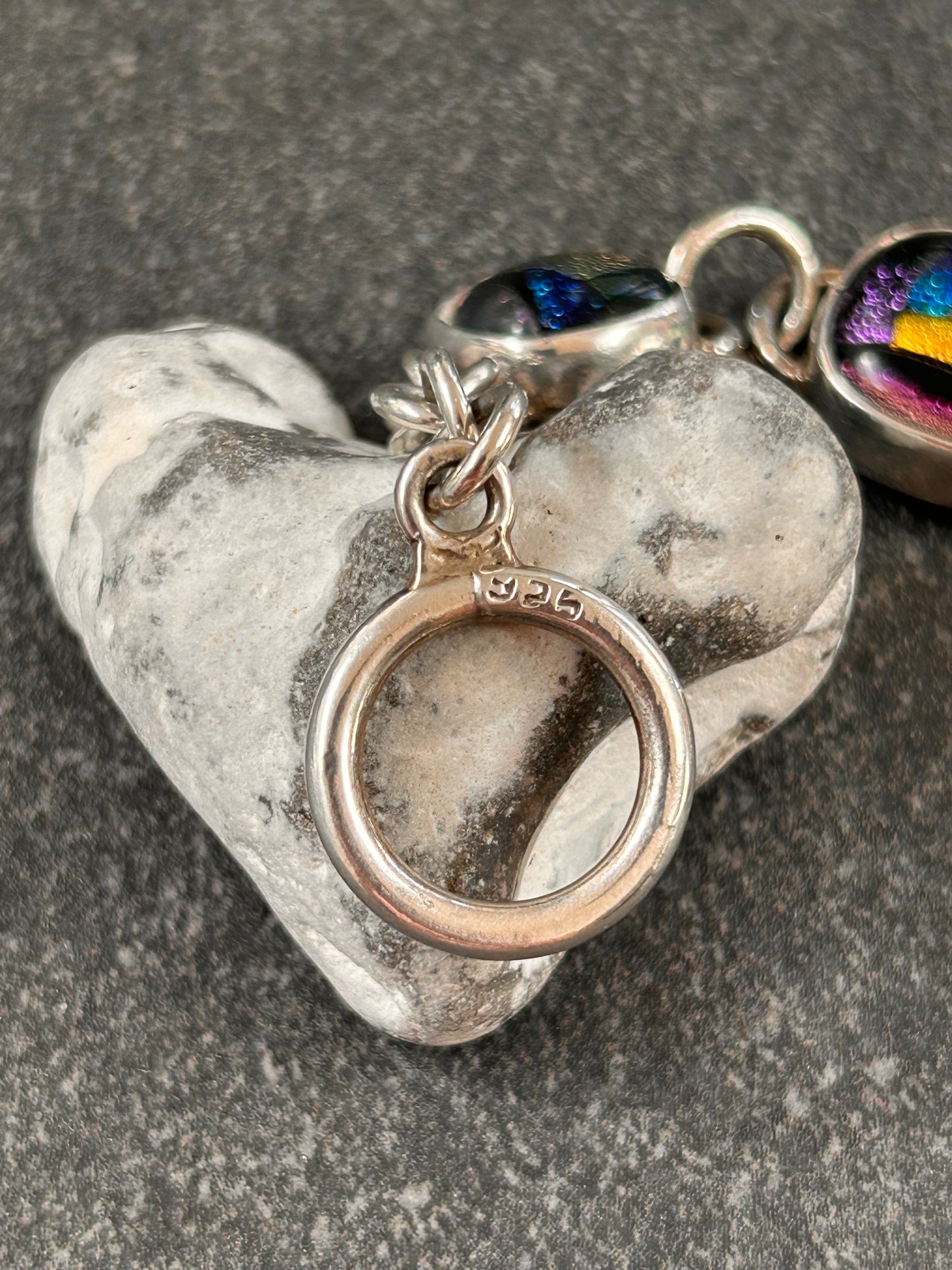 Vintage Sterling Silver Dichroic Glass Bracelet – Statement Piece