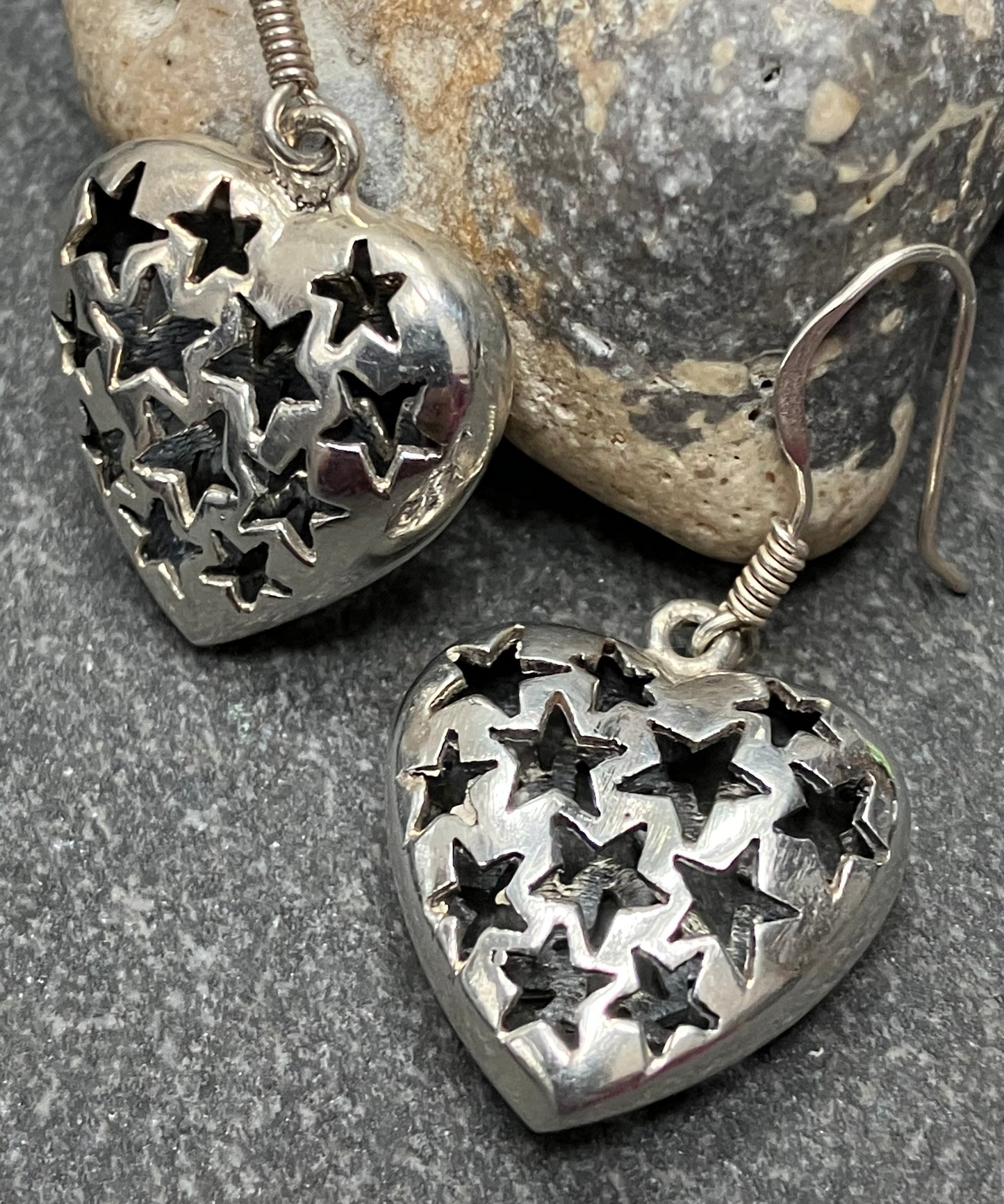 Vintage sterling silver heart and star earrings