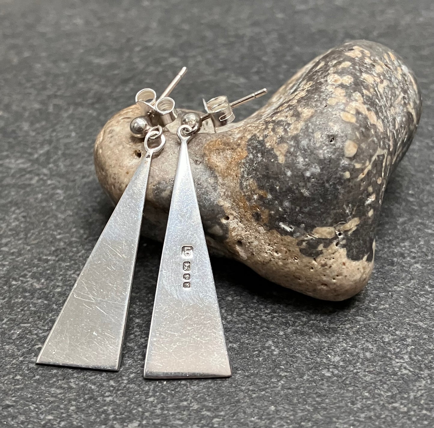Vintage sterling silver triangle earrings. 1981