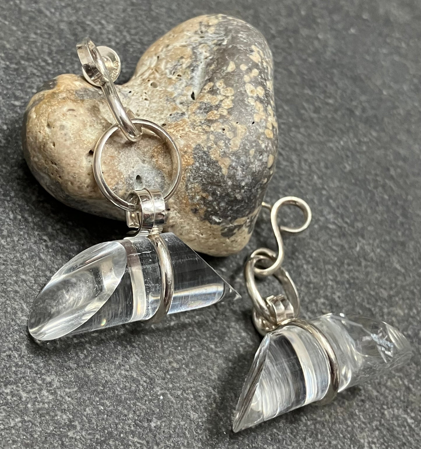 Vintage modernist sterling silver and acrylic earrings.