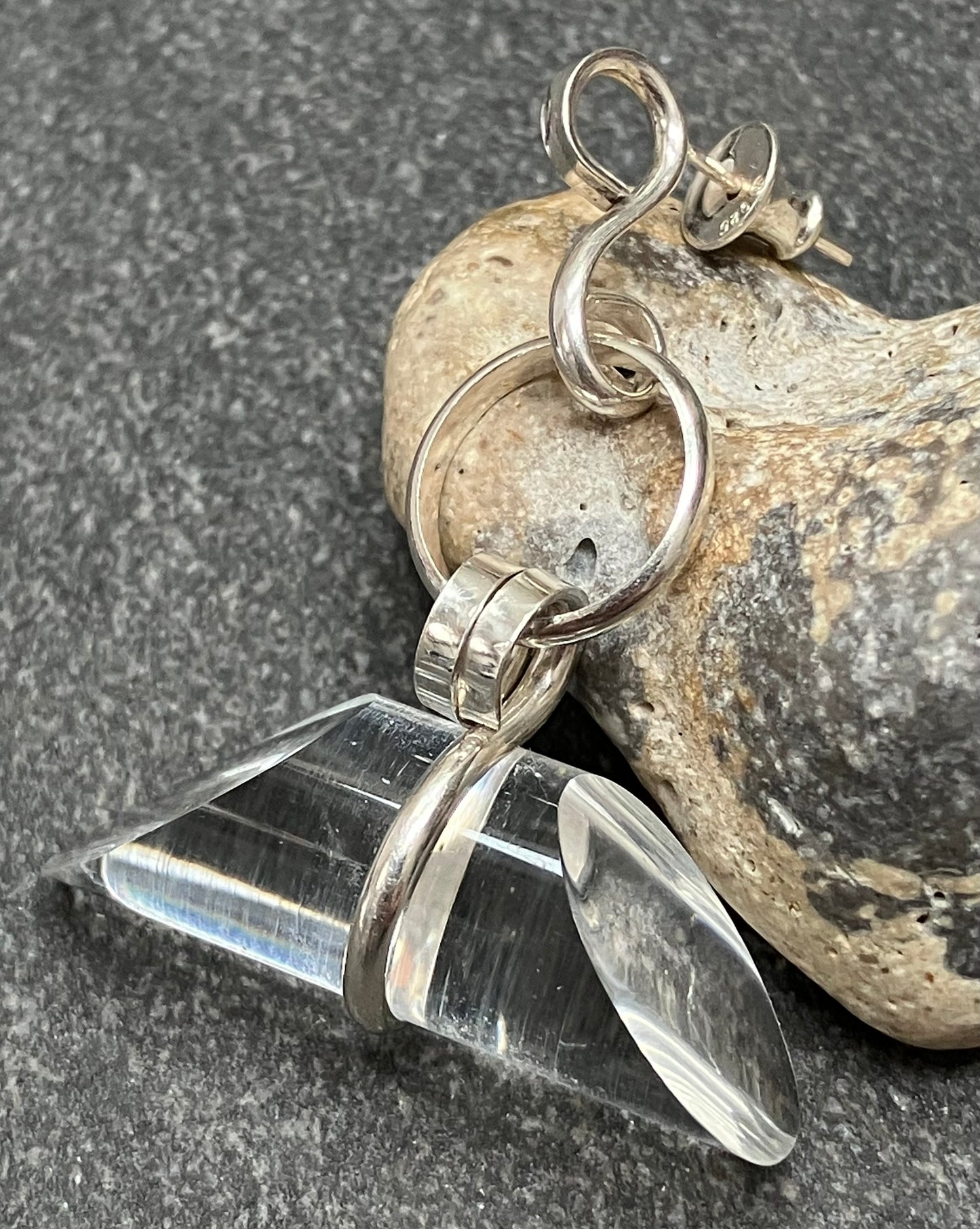 Vintage modernist sterling silver and acrylic earrings.