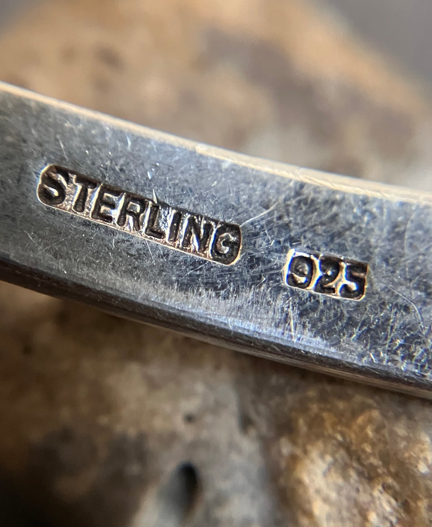 Really unusual vintage sterling silver toggle bangle.