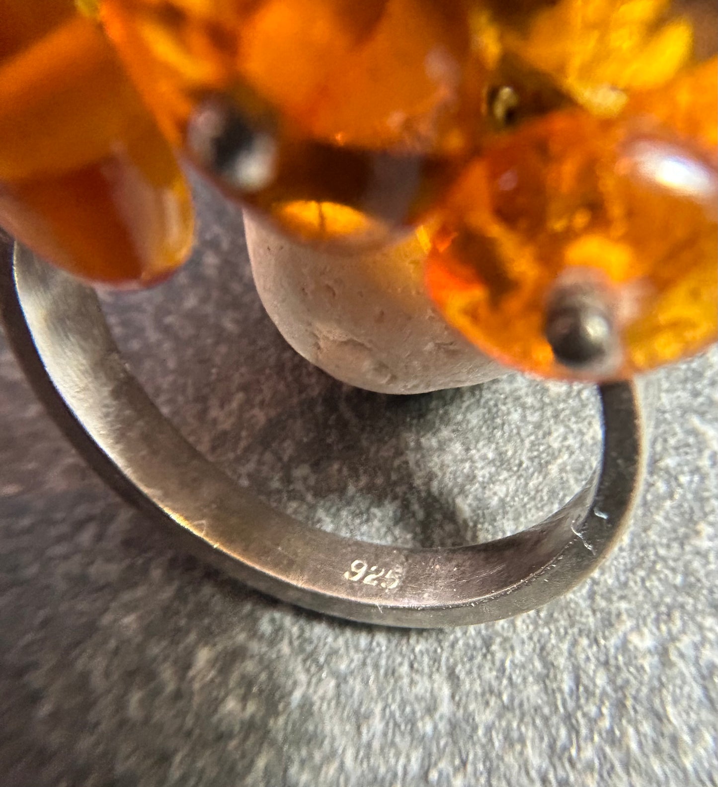 Vintage Sterling Silver & Amber Cluster Ring