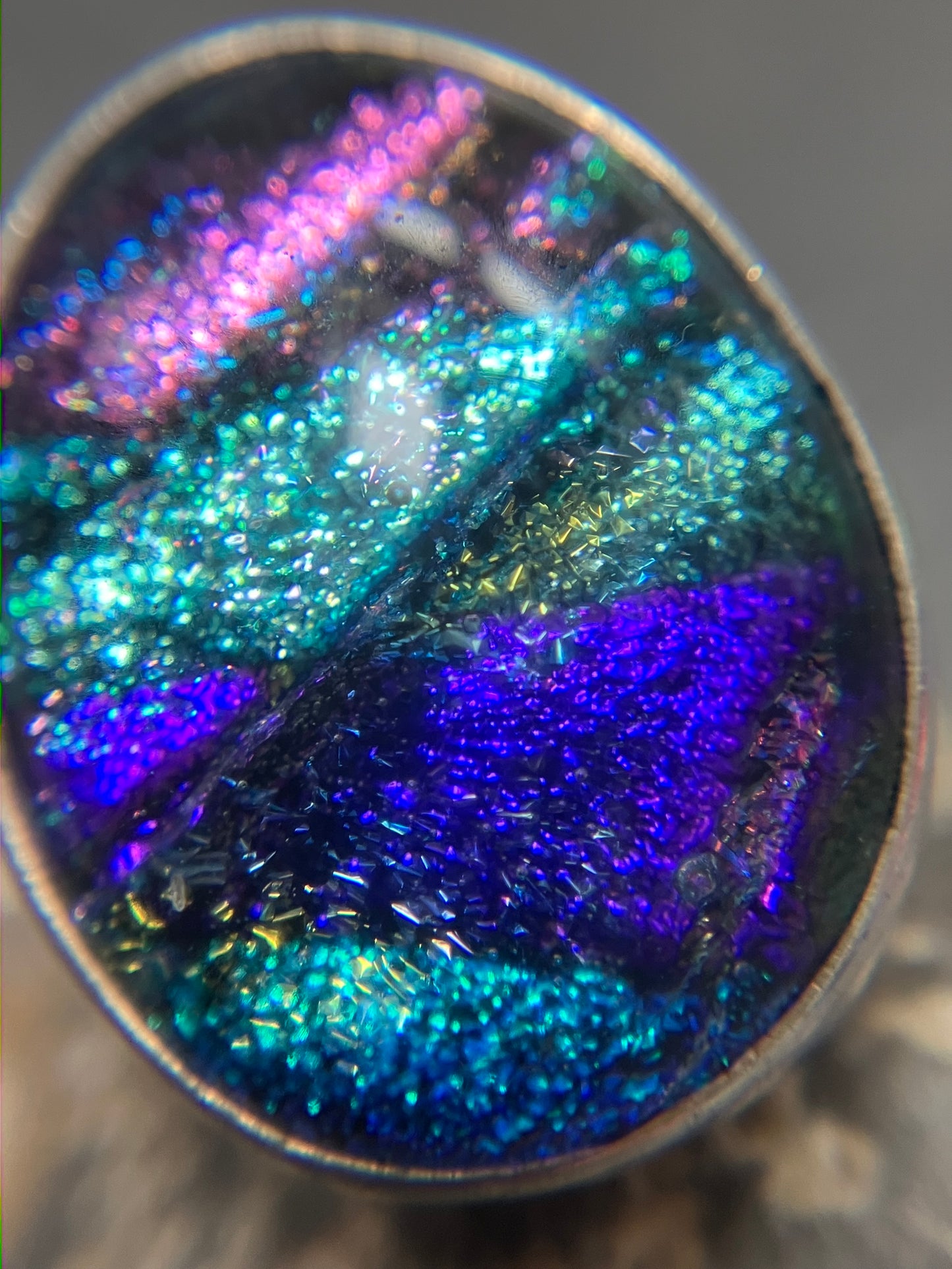 Vintage sterling silver and dichroic glass ring.