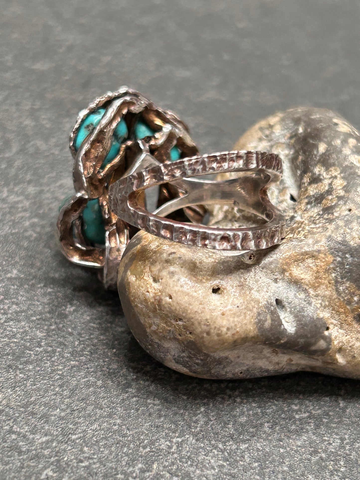 Vintage brutalist sterling and turquoise ring.