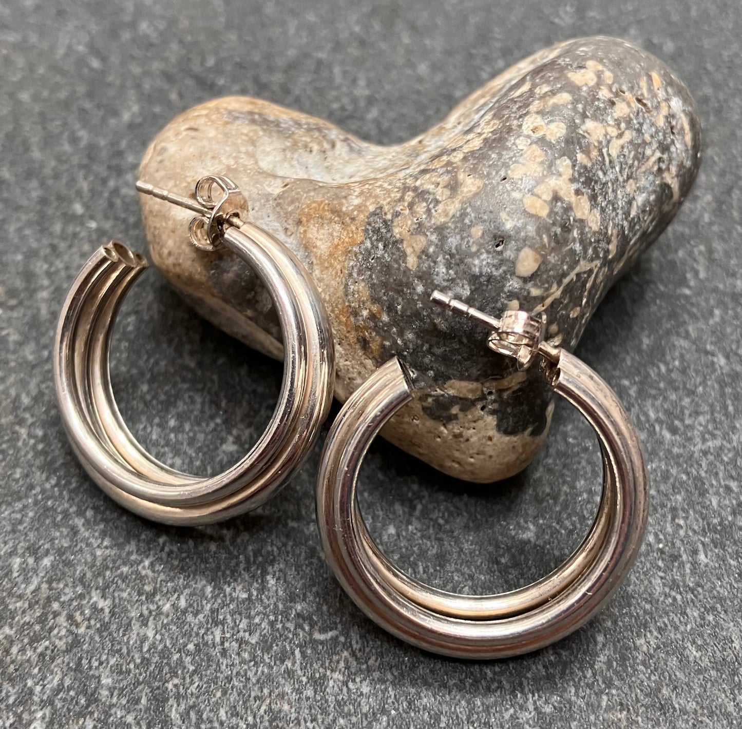 Vintage sterling silver triple tube hoops.