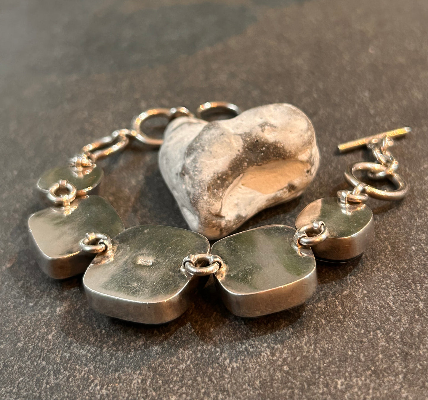Exceptional vintage sterling silver dichroic glass link bracelet