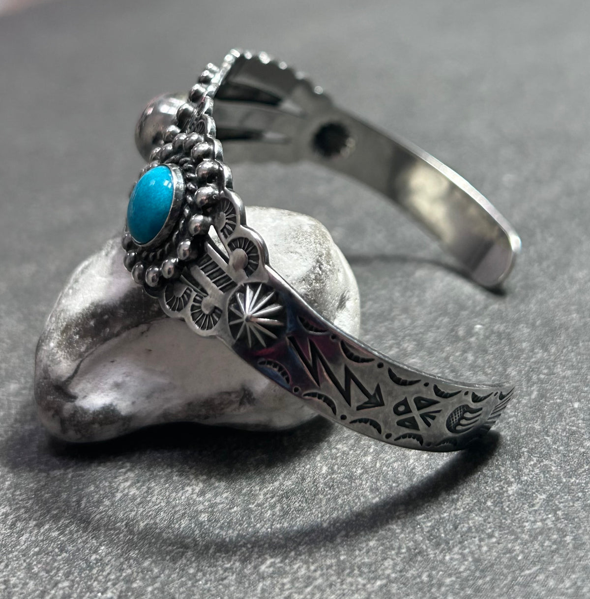Vintage Sterling Silver & Turquoise Native American Statement Cuff