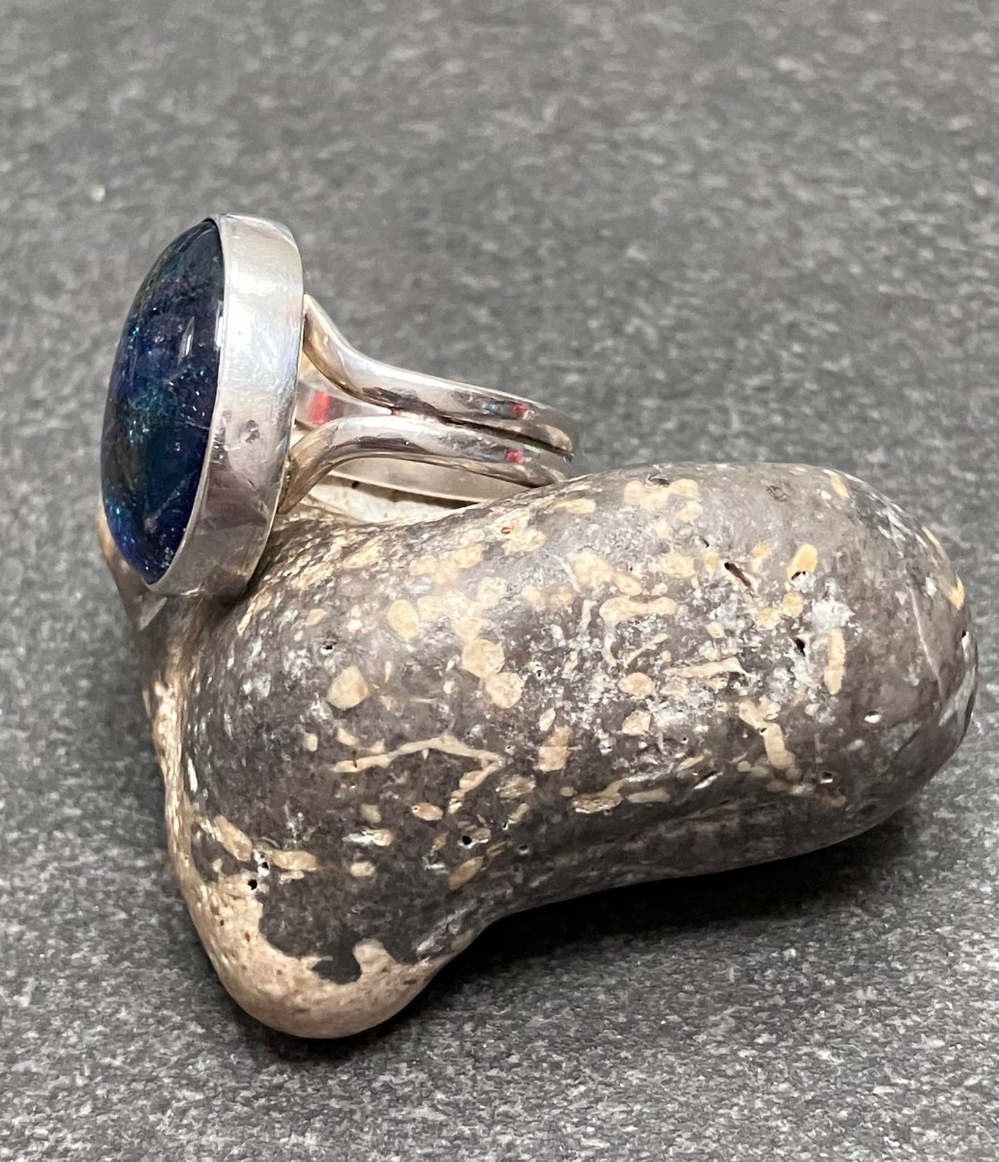 Vintage sterling silver and dichroic glass ring.