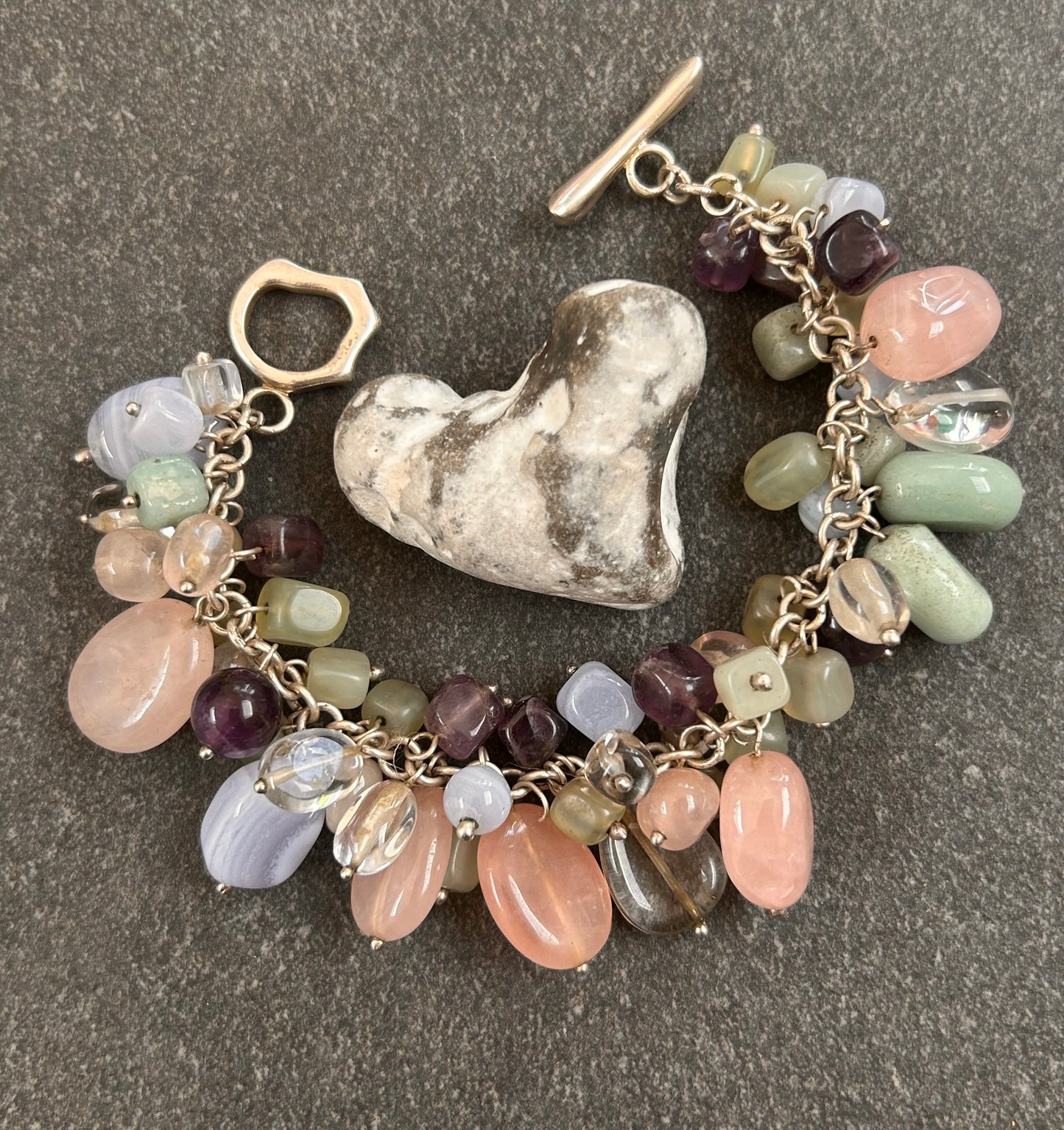 Unique vintage Multi-Gemstone and Sterling Silver Bracelet