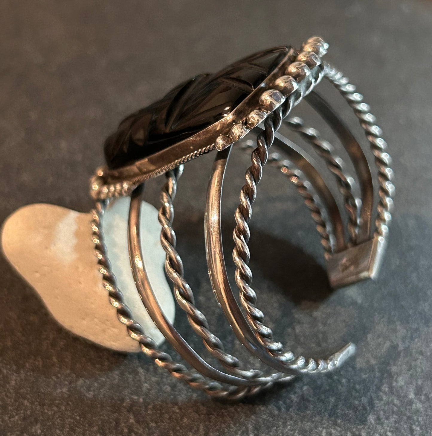 Spectacular Vintage Mexican Sterling Silver Warrior Bangle