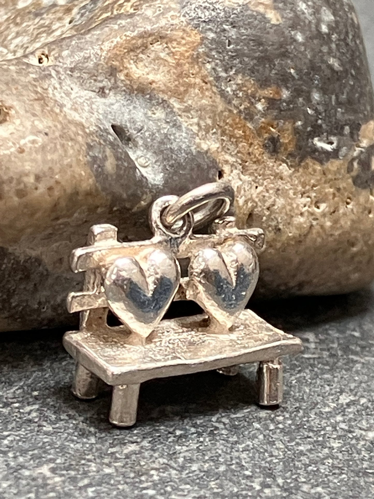 Charming sterling silver vintage love heart bench.