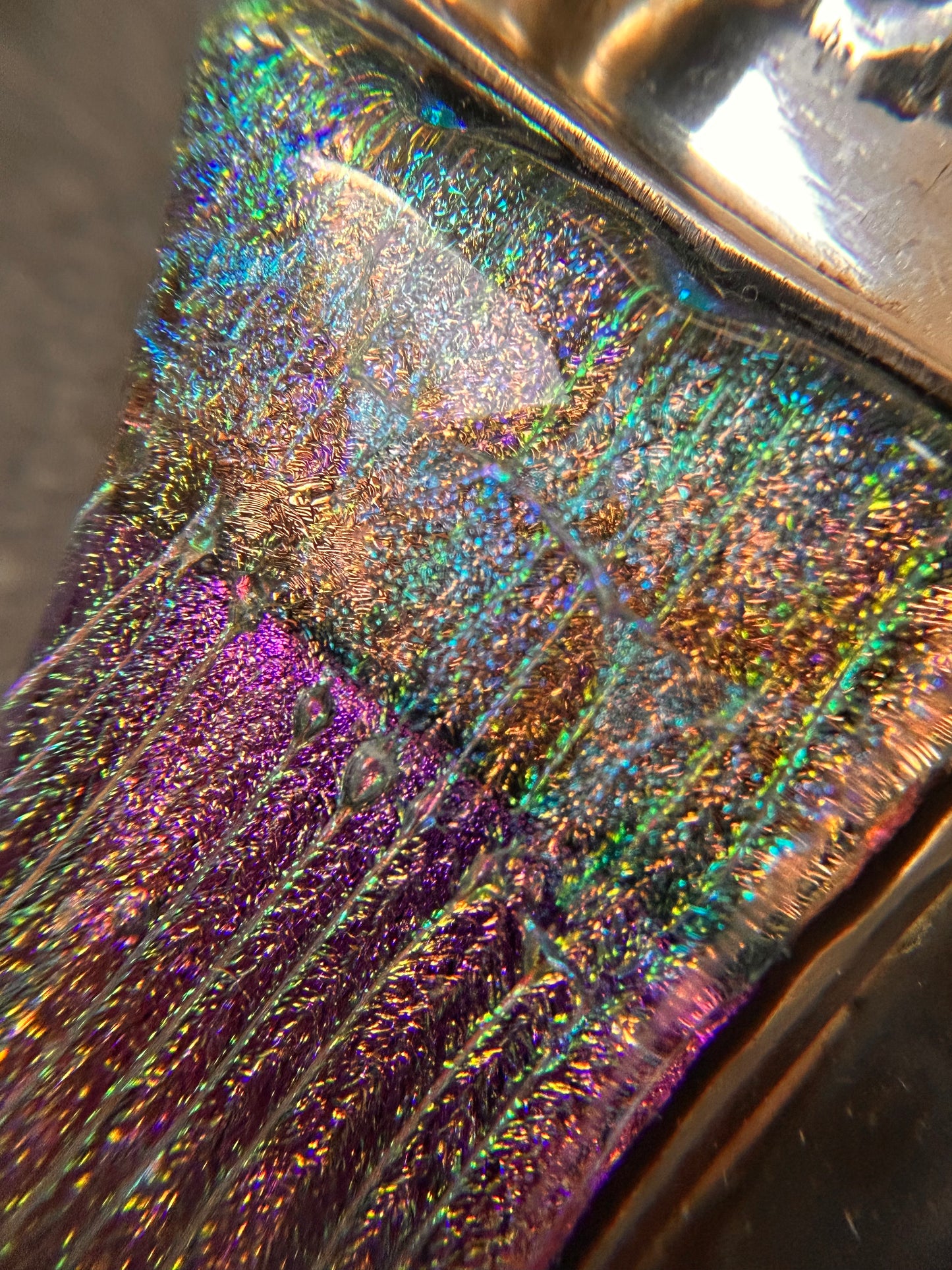 A striking vintage sterling silver dichroic glass pendant in an exceptional large statement size