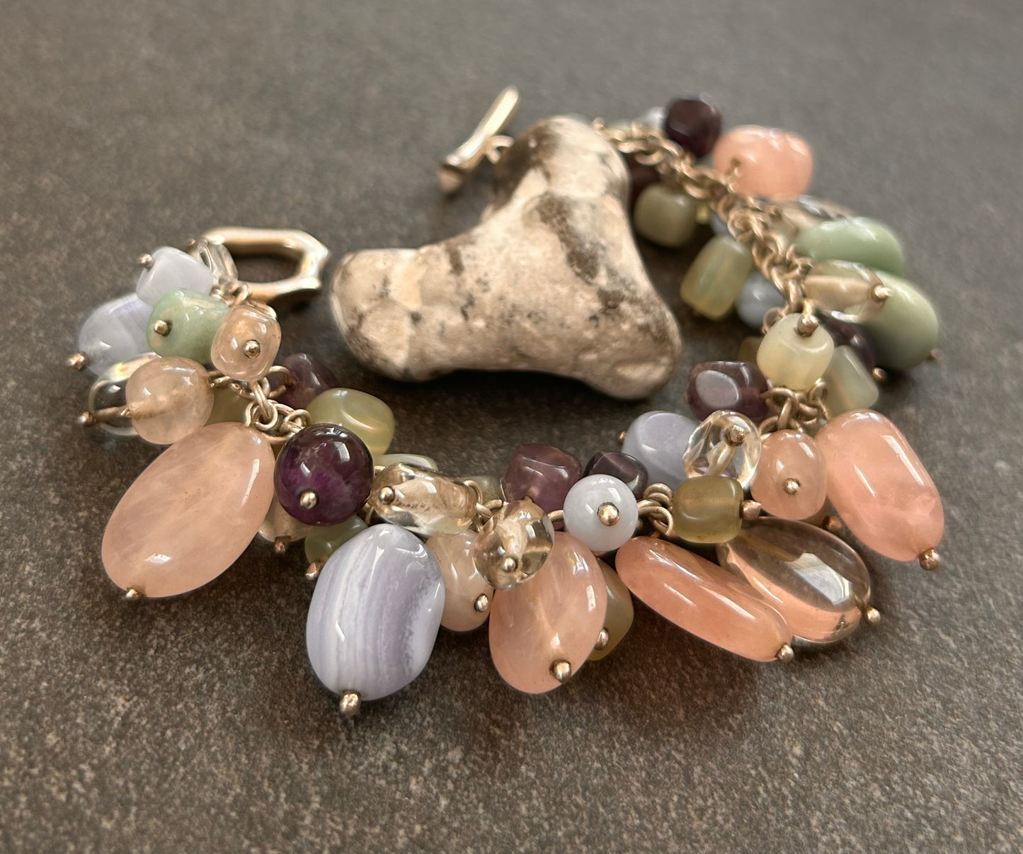 Unique vintage Multi-Gemstone and Sterling Silver Bracelet