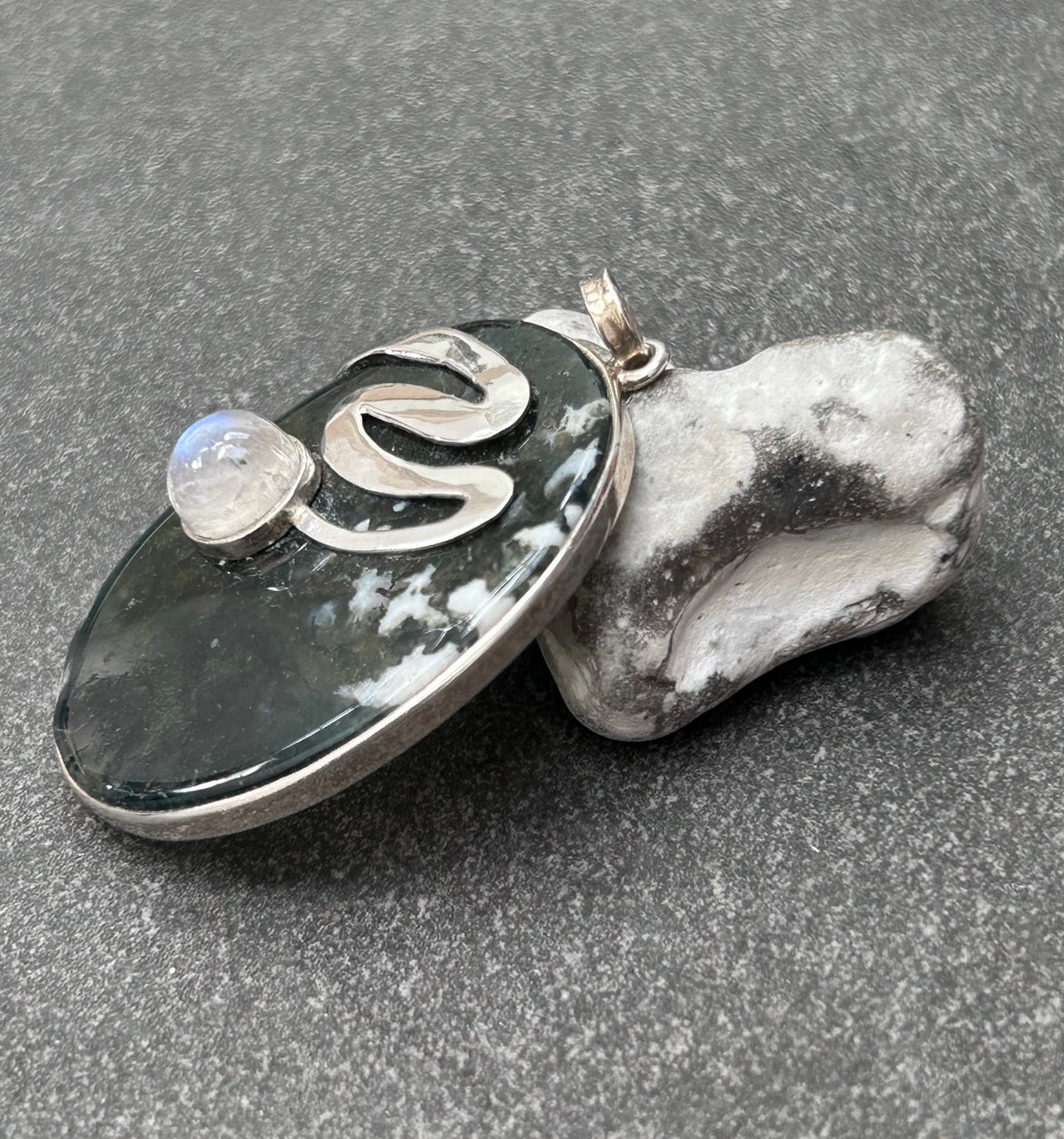 Moss Agate & Moonstone Statement Pendant