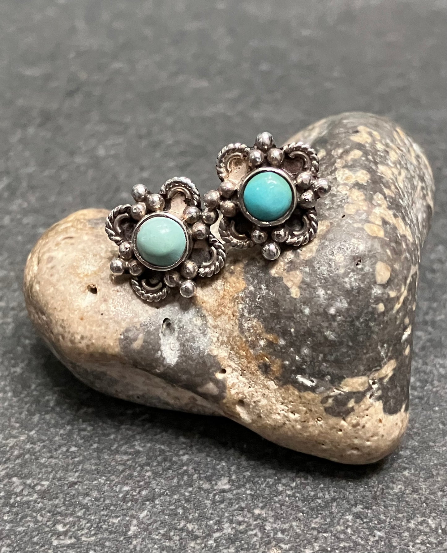 Vintage sterling silver Tibetan turquoise studs.