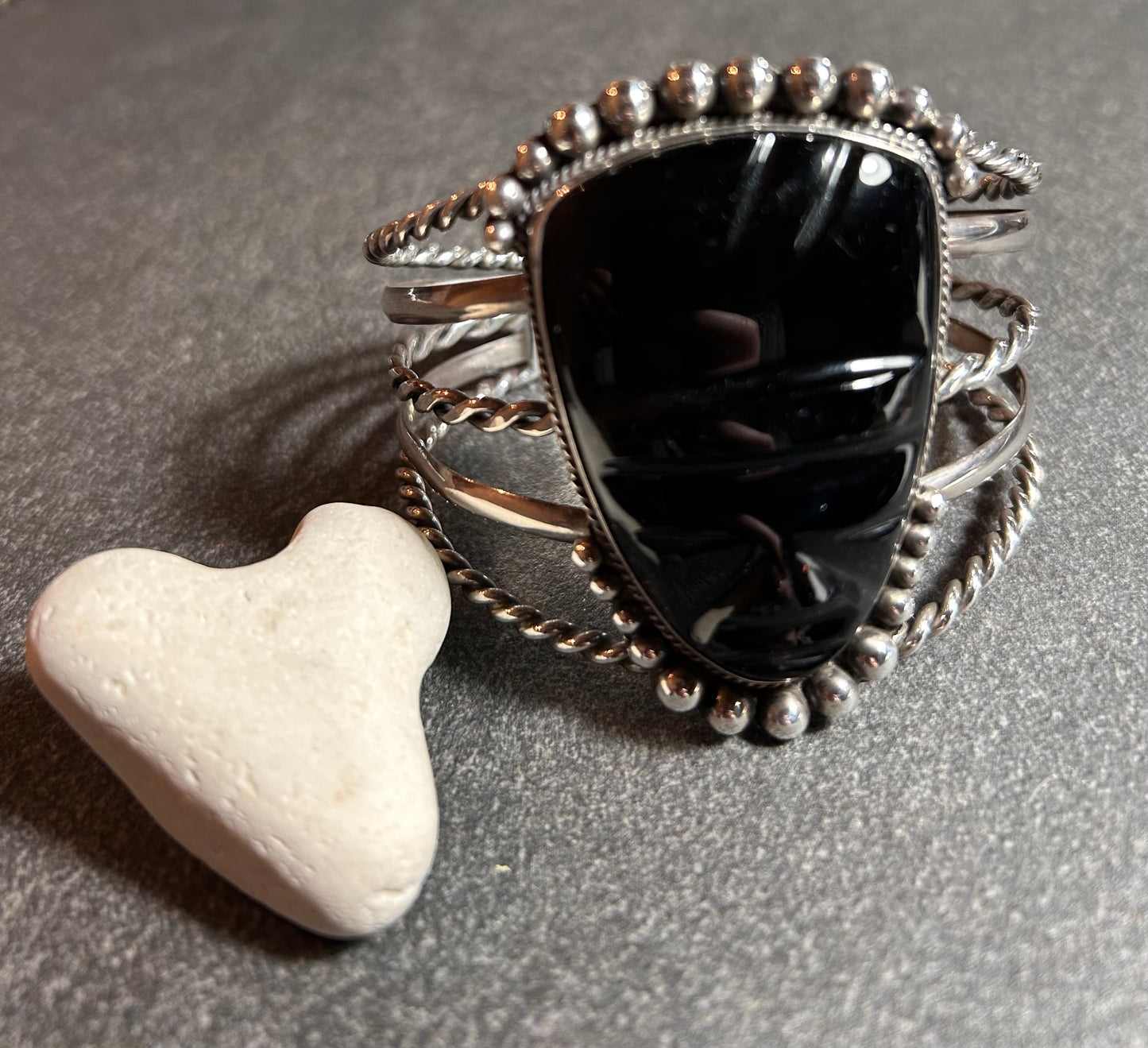 Spectacular Vintage Mexican Sterling Silver Warrior Bangle