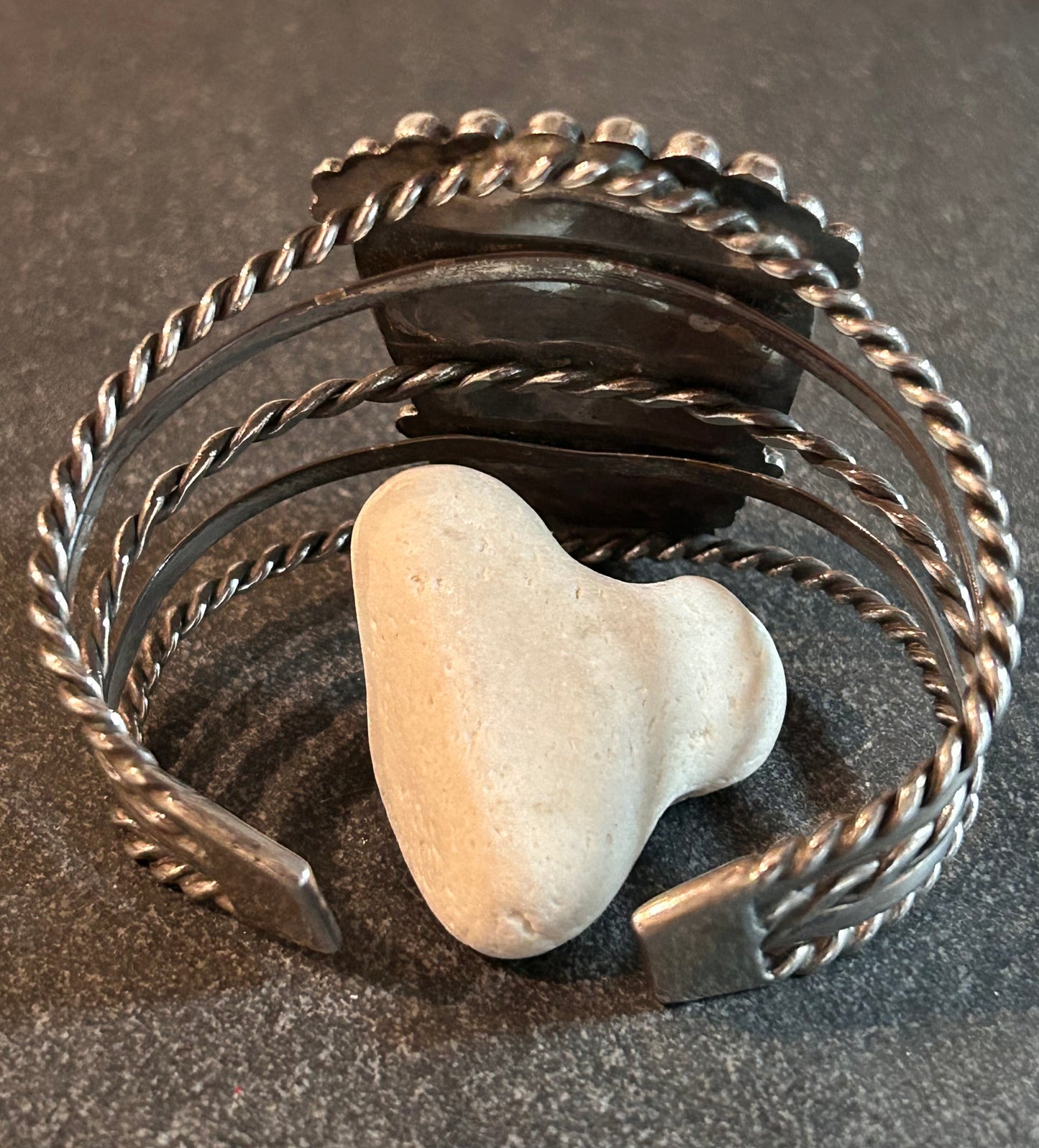 Spectacular Vintage Mexican Sterling Silver Warrior Bangle
