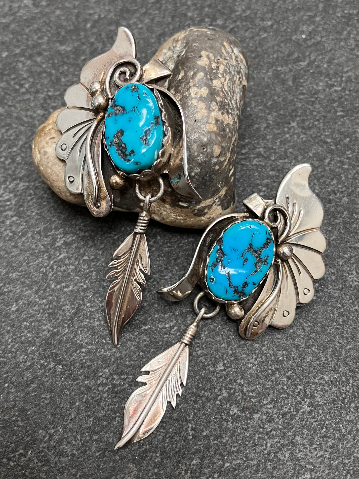 Spectacular vintage Native American sterling and turquoise earrings