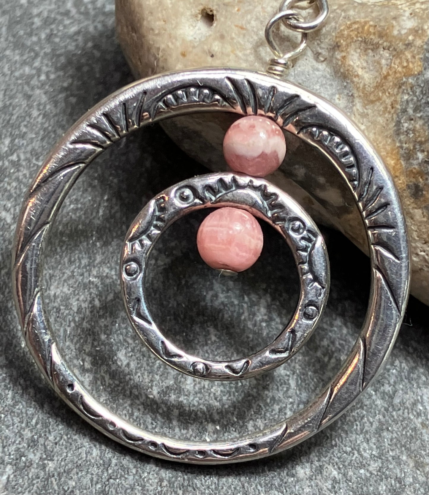 Vintage sterling silver earrings with natural pink Rhodochrosite beads.