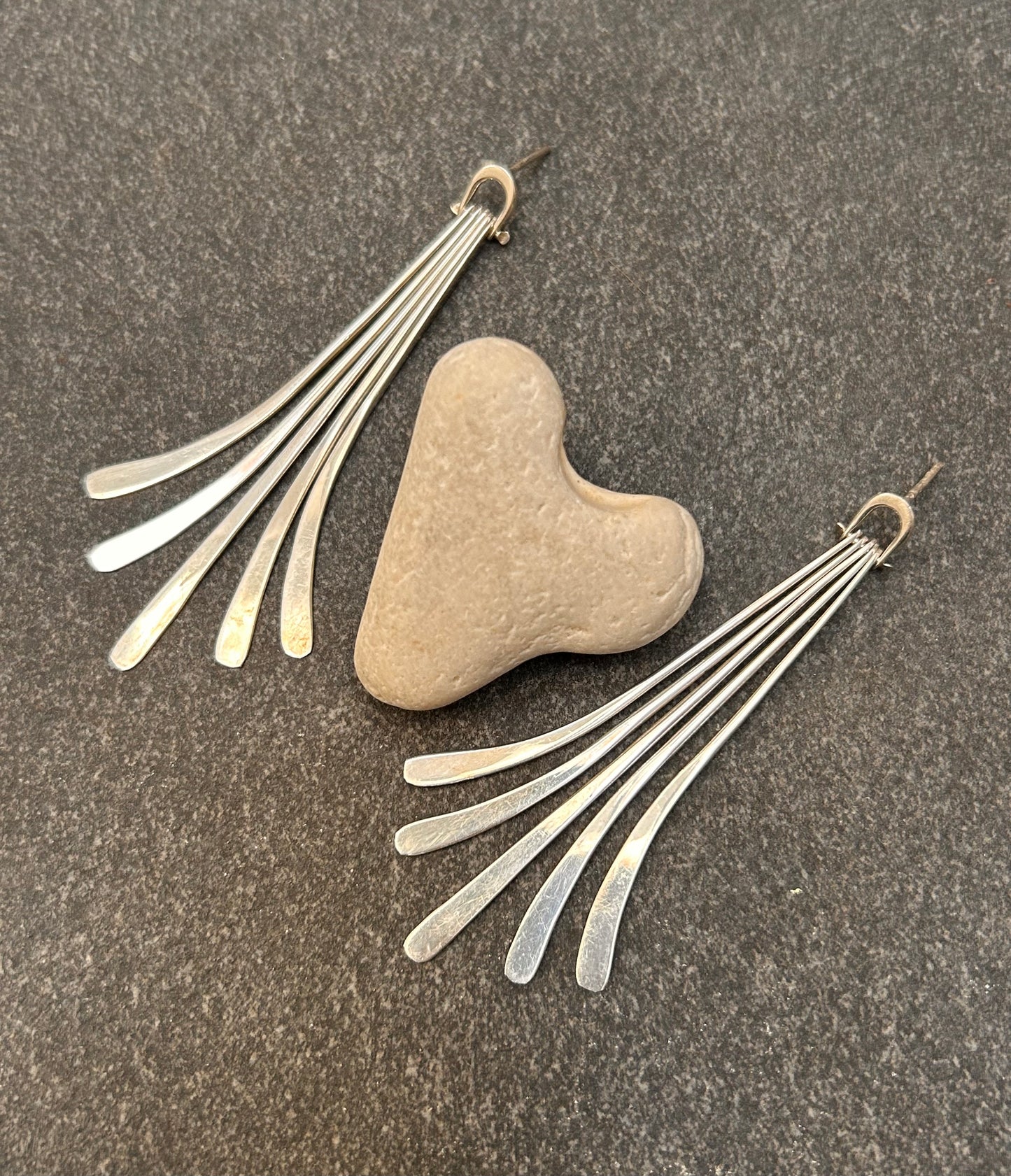 Beautiful vintage sterling silver statement earrings with a striking Art Deco–inspired fan design