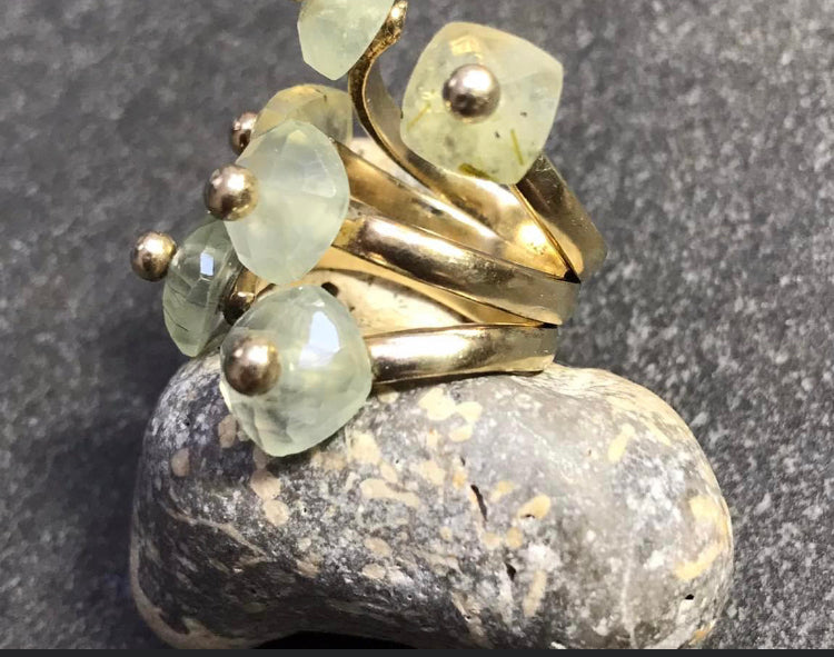 Vintage sterling silver and Prehnite ring.