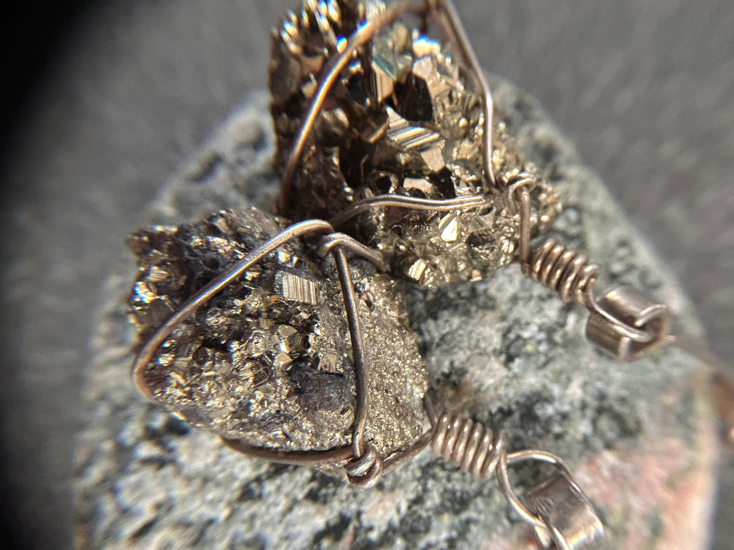 These striking vintage earrings feature gleaming Pyrite (Fool’s Gold) stones