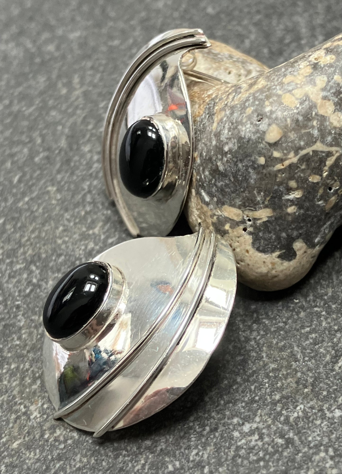 Vintage sterling silver and black onyx earrings.