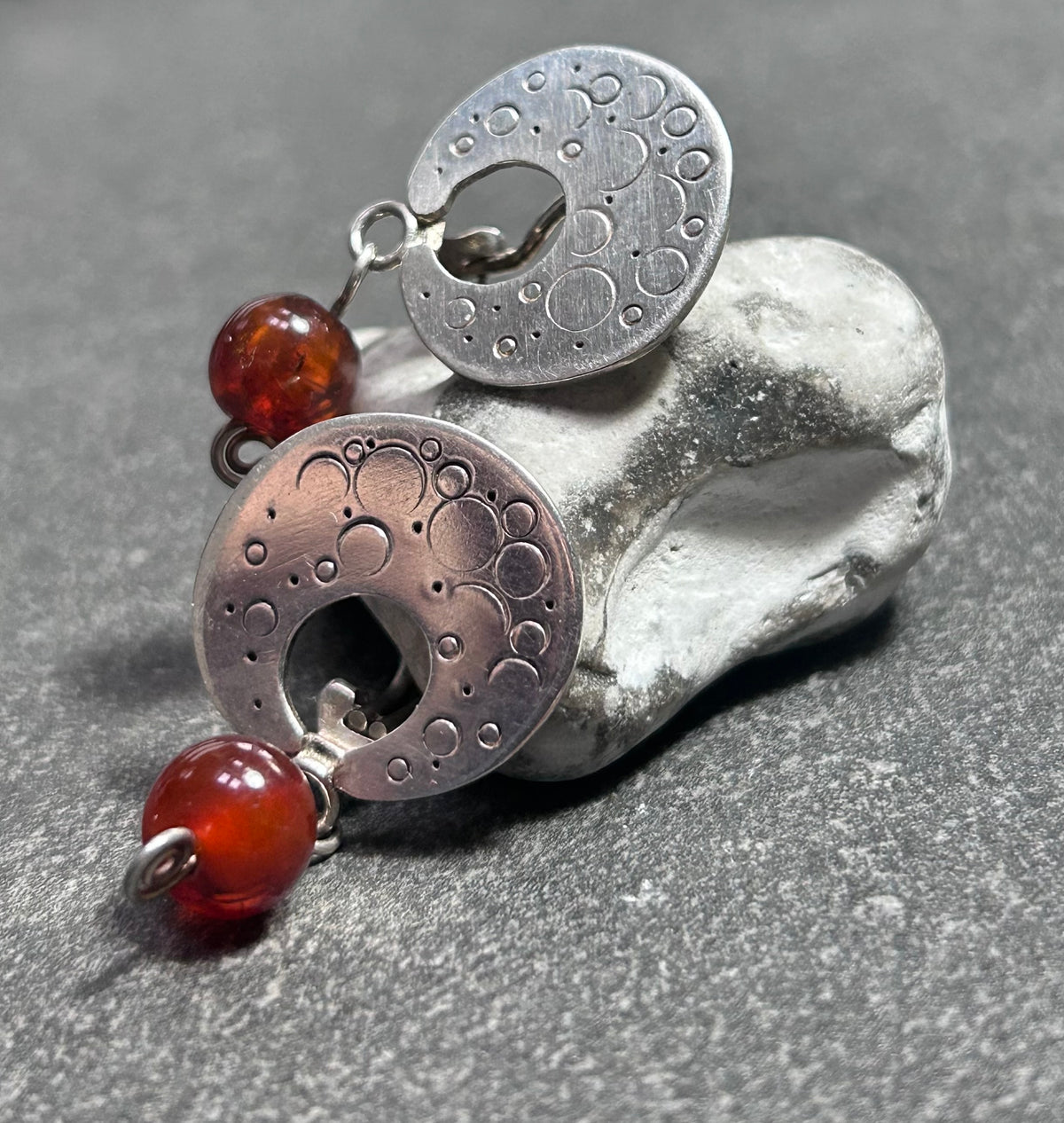 Vintage Sterling Silver & Amber Drop Clip Earrings – Hallmarked London, 1993
