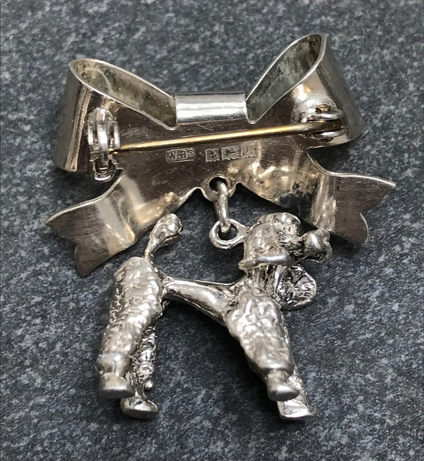 Vintage sterling silver bow brooch with poodle! 1966-67