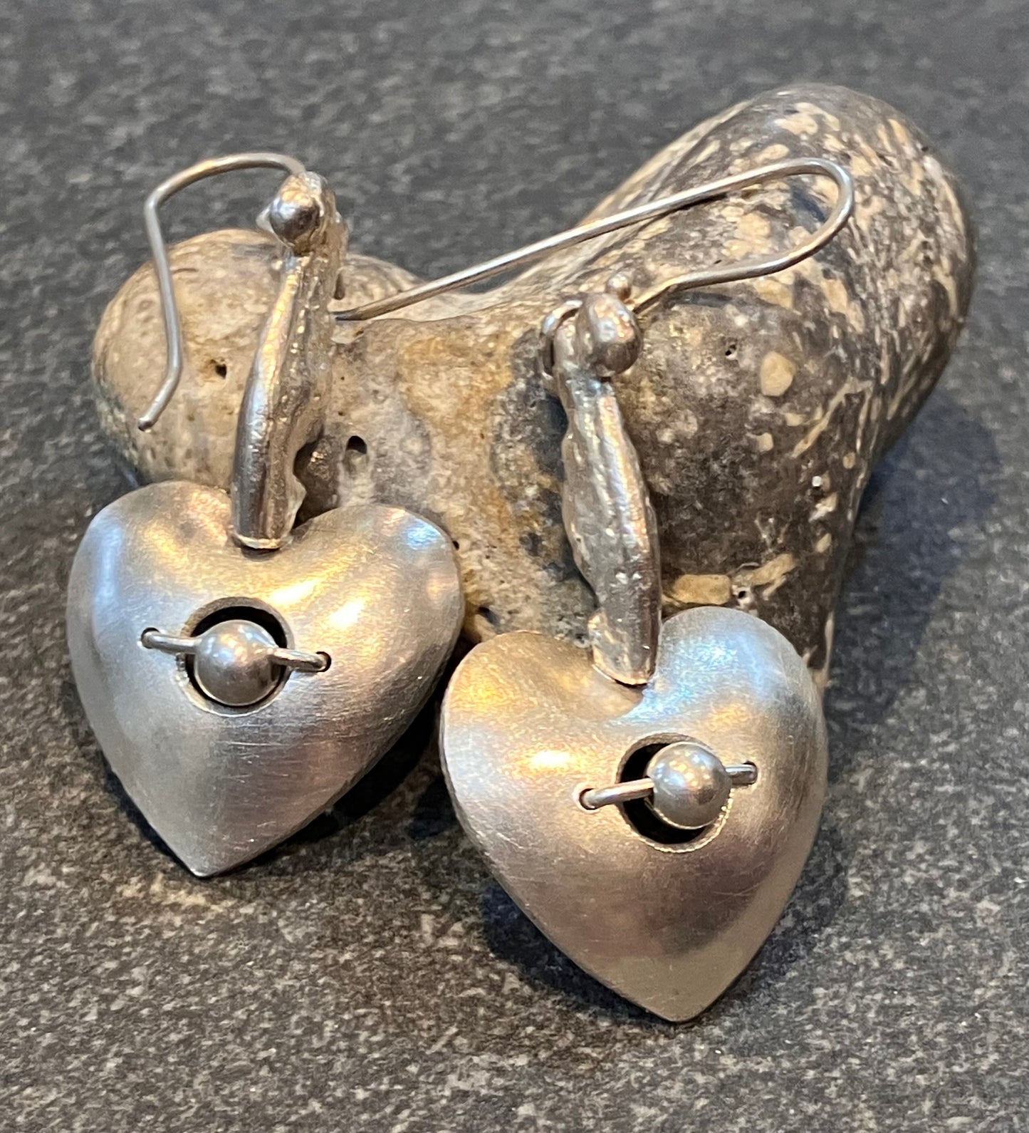 Vintage sterling silver artisan heart earrings