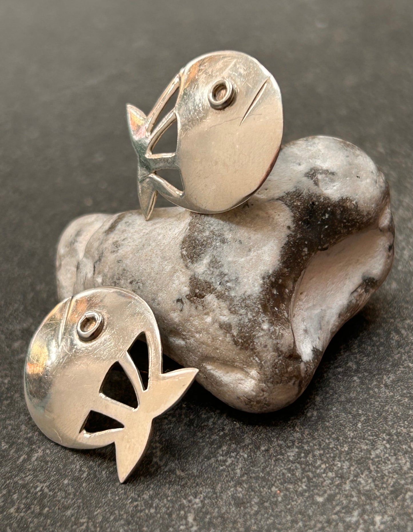 Vintage Artisan Sterling Silver Fish Earrings