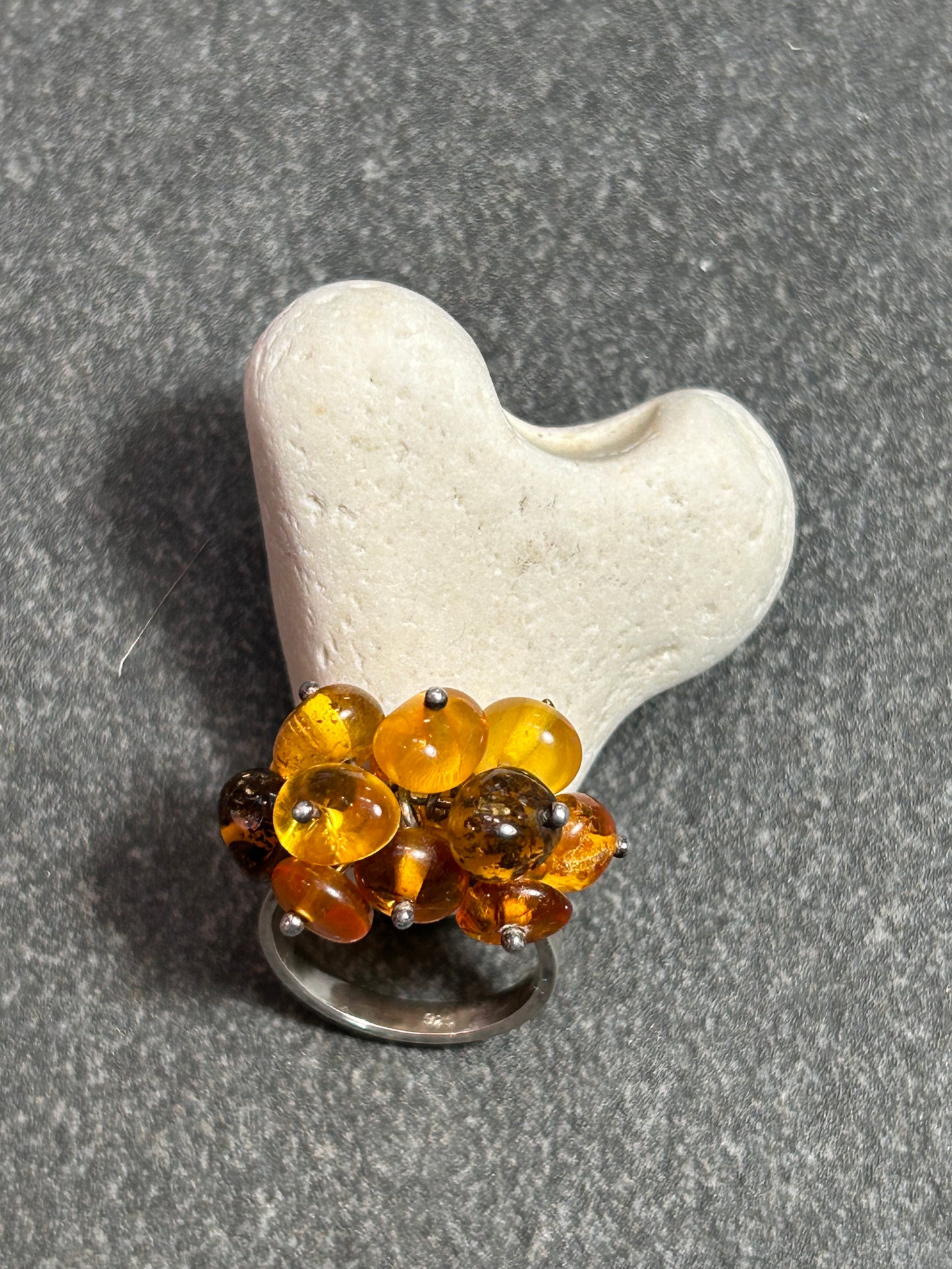 Vintage Sterling Silver & Amber Cluster Ring