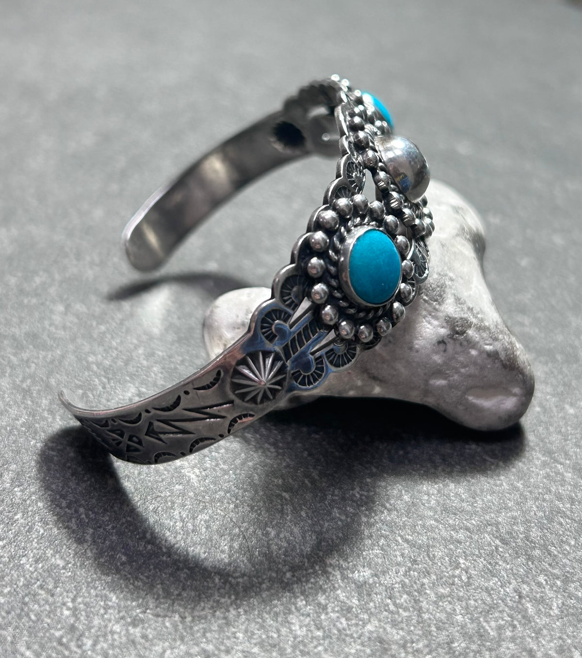 Vintage Sterling Silver & Turquoise Native American Statement Cuff