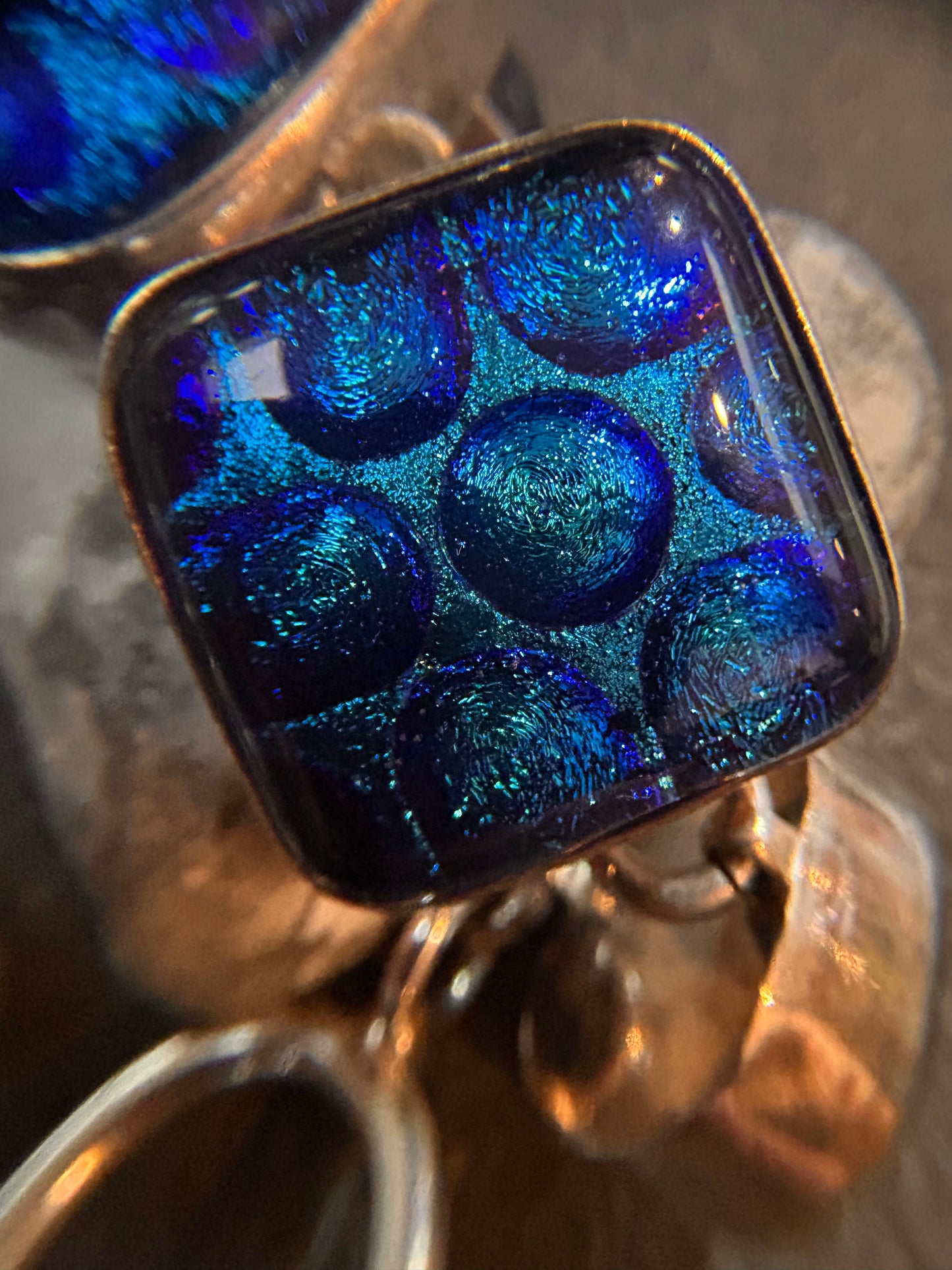 Exceptional vintage sterling silver dichroic glass link bracelet