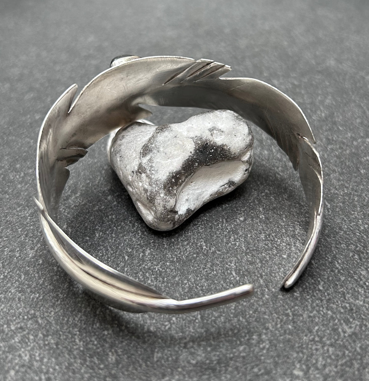 One-of-a-Kind Artisan vintage sterling Feather Bangle