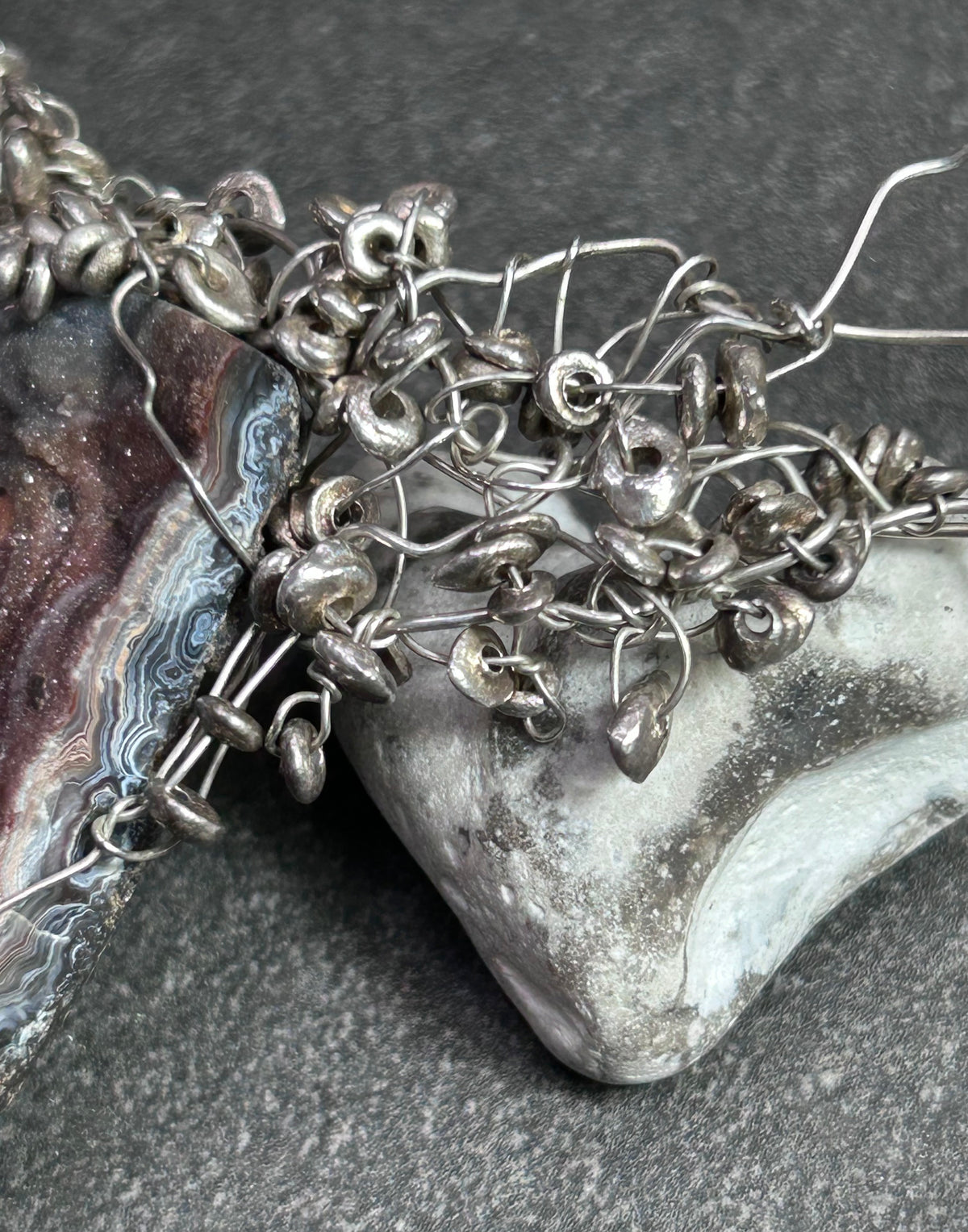 One-of-a-Kind Sculptural Sterling Silver & Ferruginous Quartz Necklace.