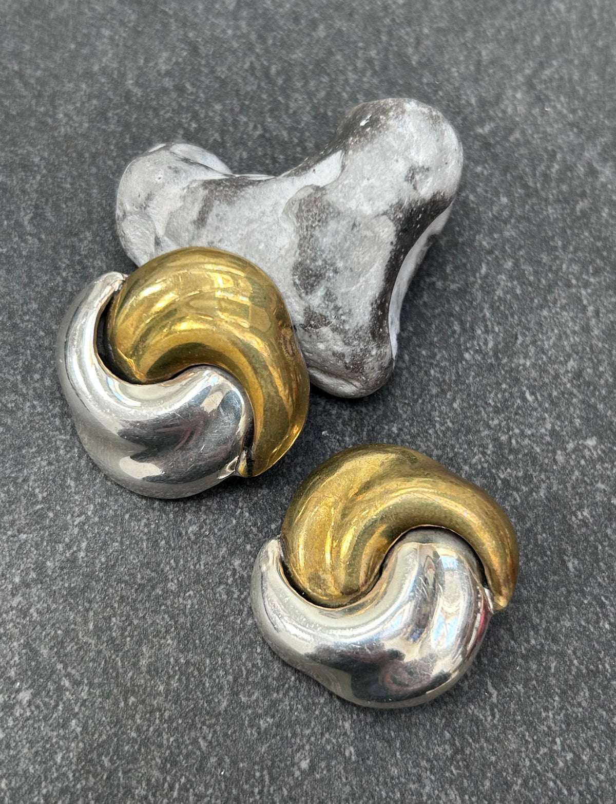 Vintage Mexican Sterling Silver & Brass Clip-On Earrings