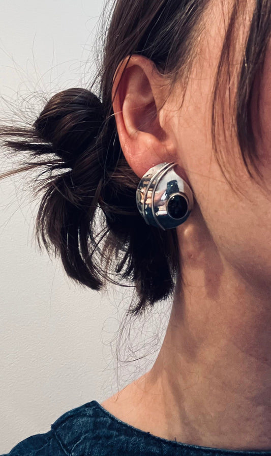 Vintage sterling silver and black onyx earrings.