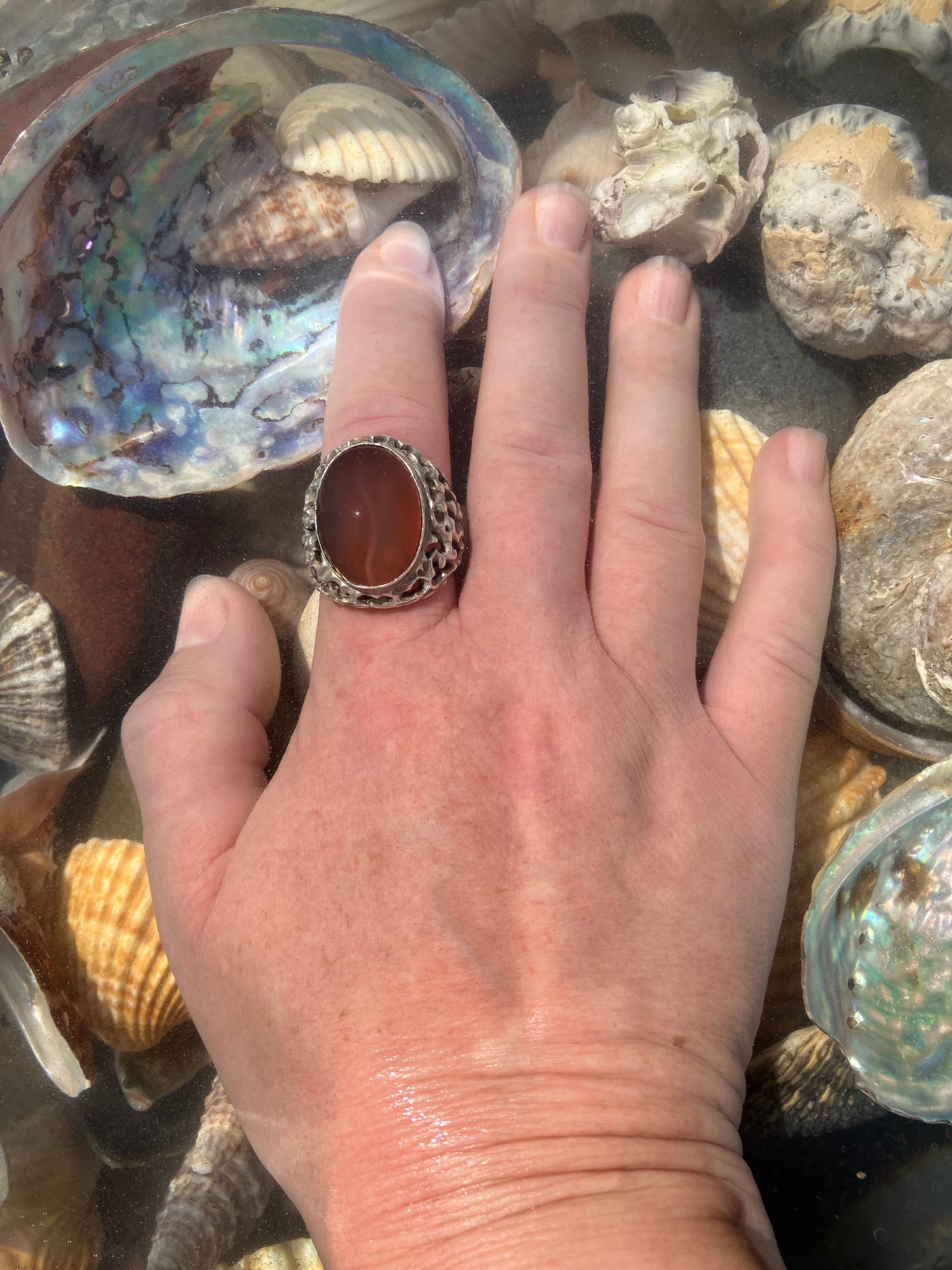 Vintage sterling silver and agate brutalist ring. 1970-1971